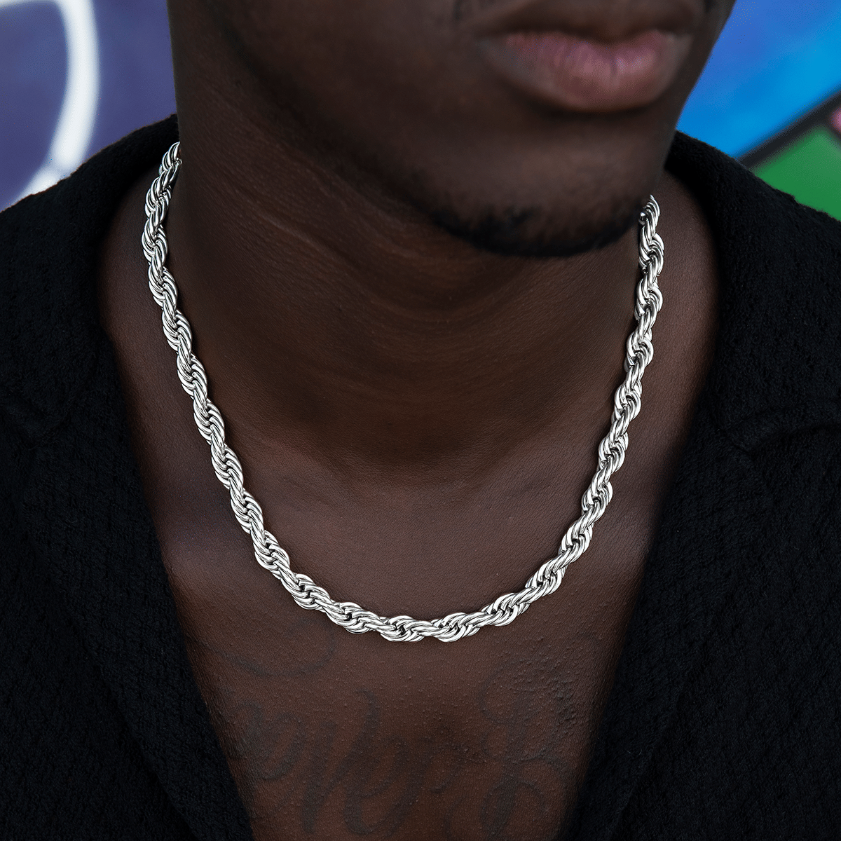 GLD Men Rope Chain in White Gold - 8 mm
