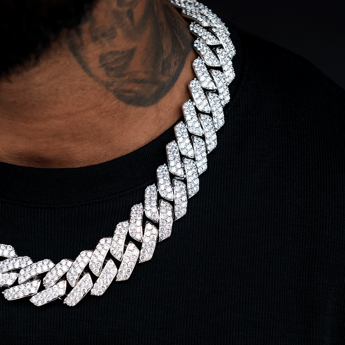 GLD Men Diamond Prong Link Chain in White Gold - 25 mm