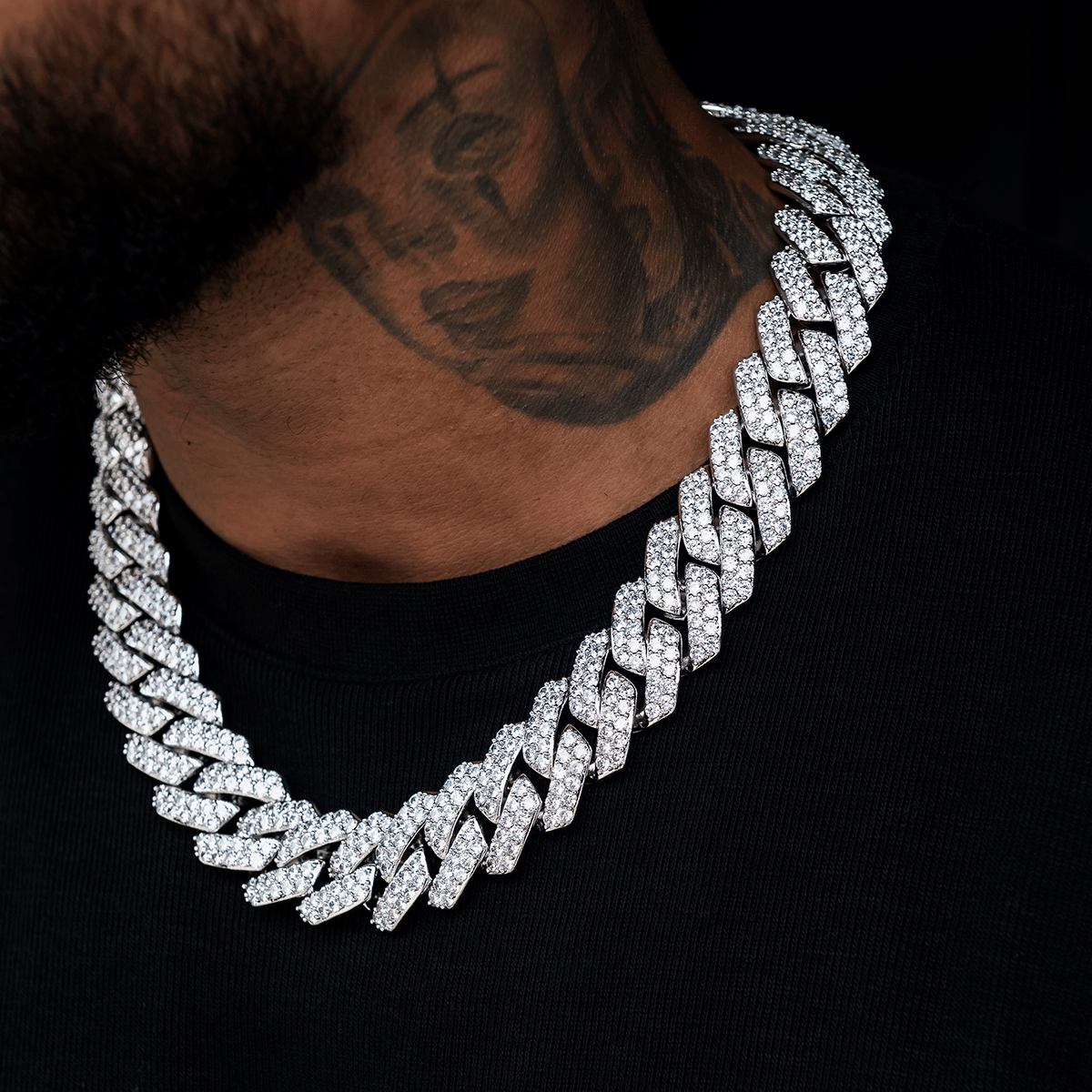 GLD Men Diamond Prong Link Chain in White Gold - 25 mm