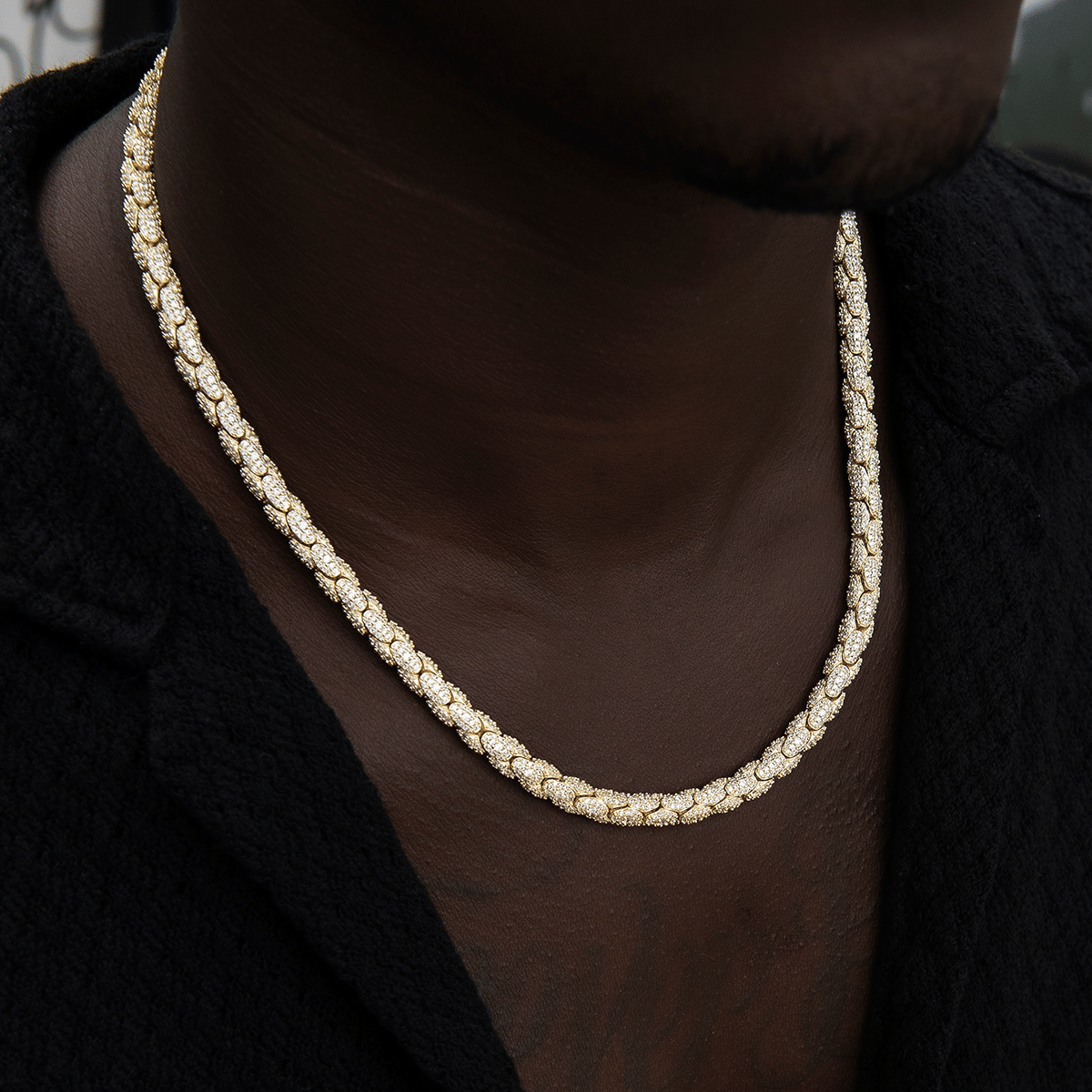 GLD Men Diamond Pave Snake Link Chain in Yellow Gold - 6 mm