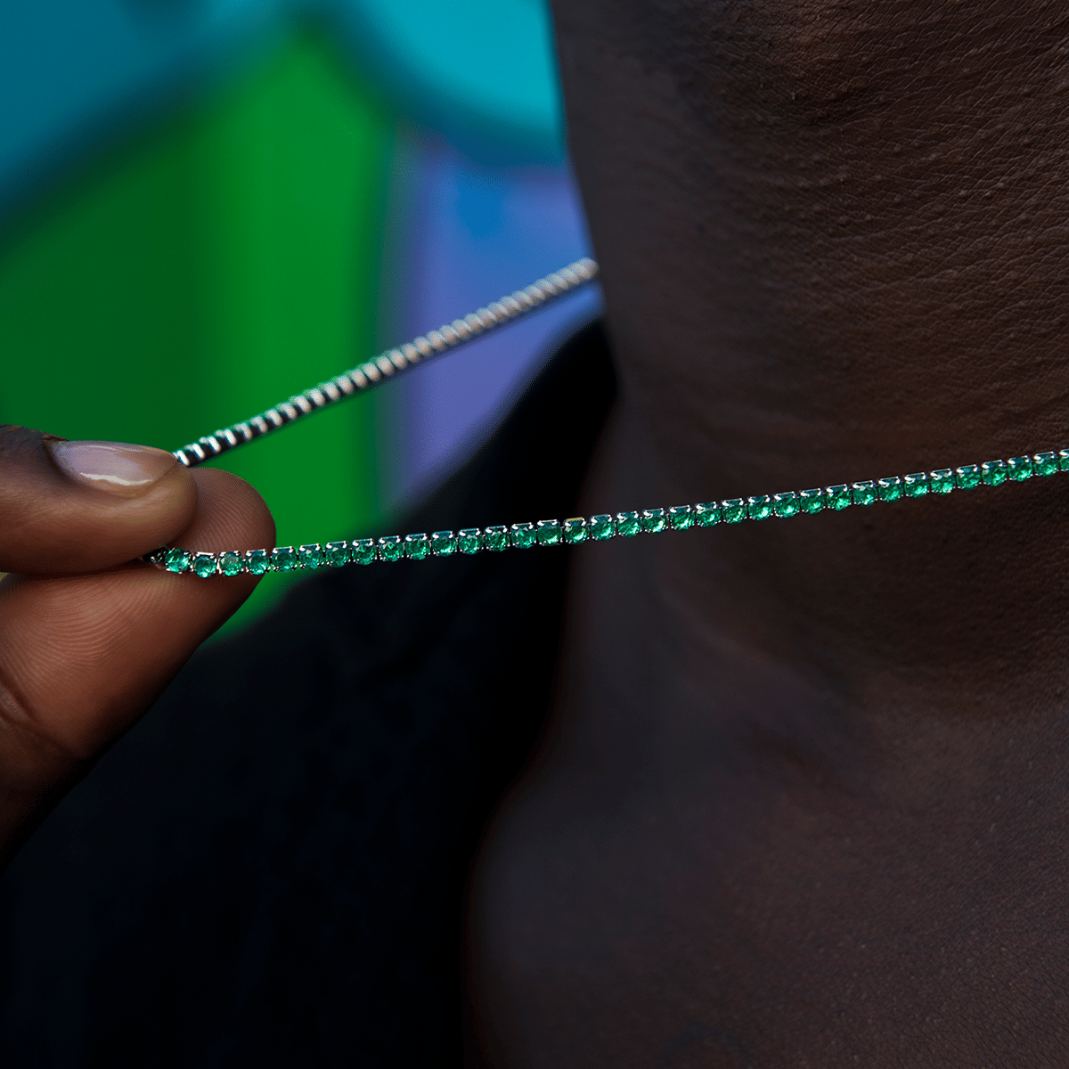 GLD Men Emerald Diamond Micro Tennis Chain