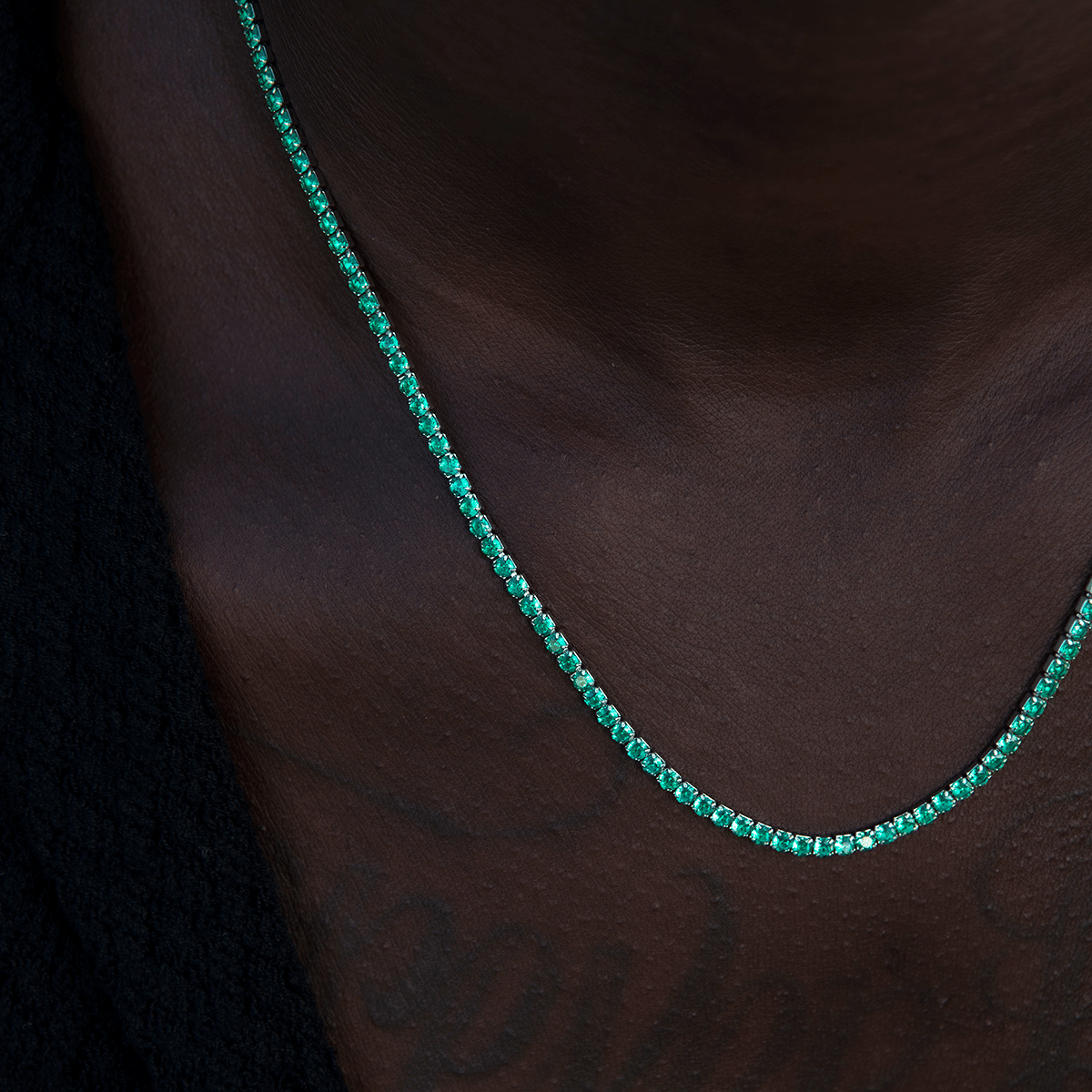 GLD Men Emerald Diamond Micro Tennis Chain