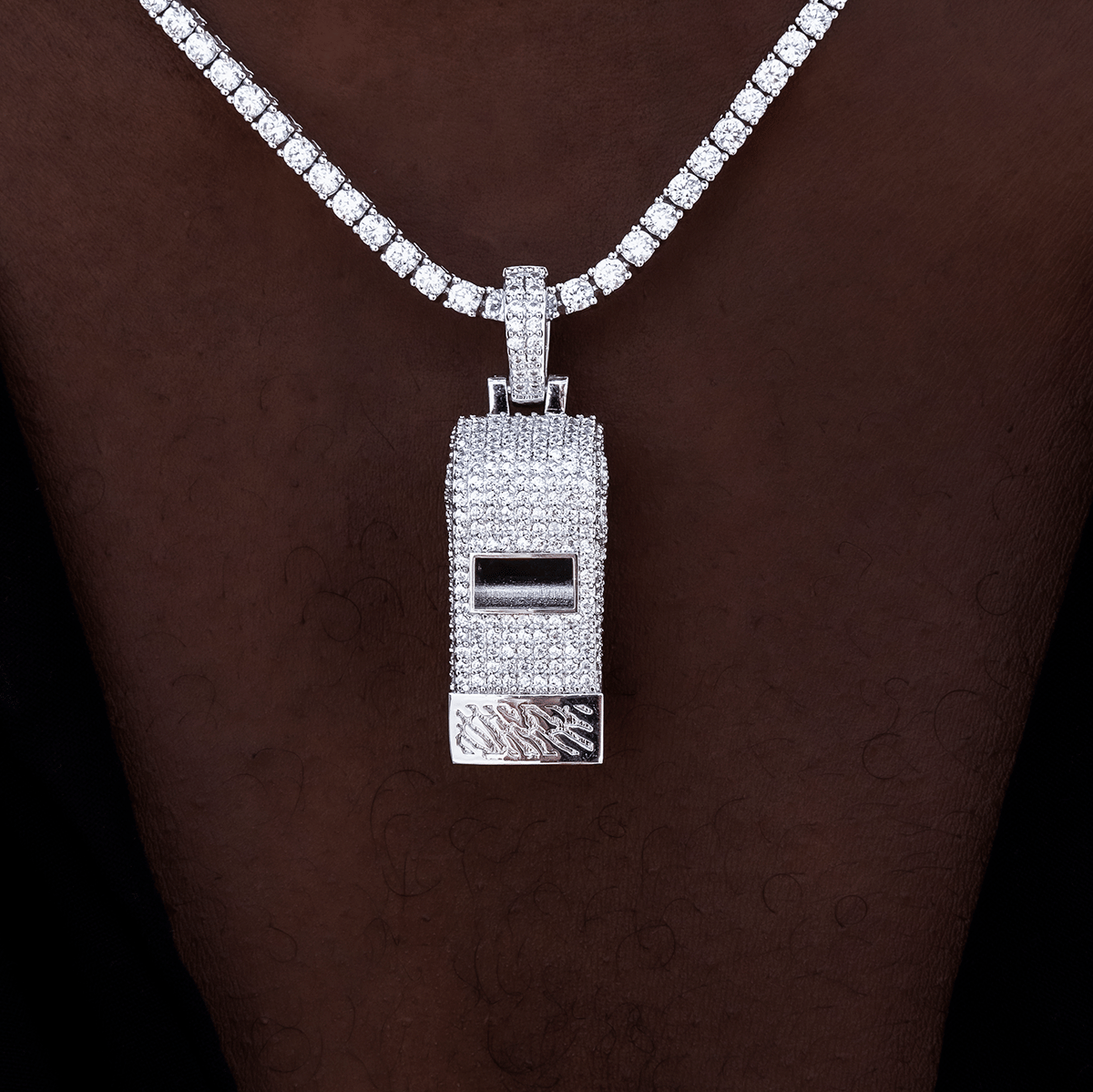 GLD Men Iced Functioning Coaches Whistle Pendant in White Gold
