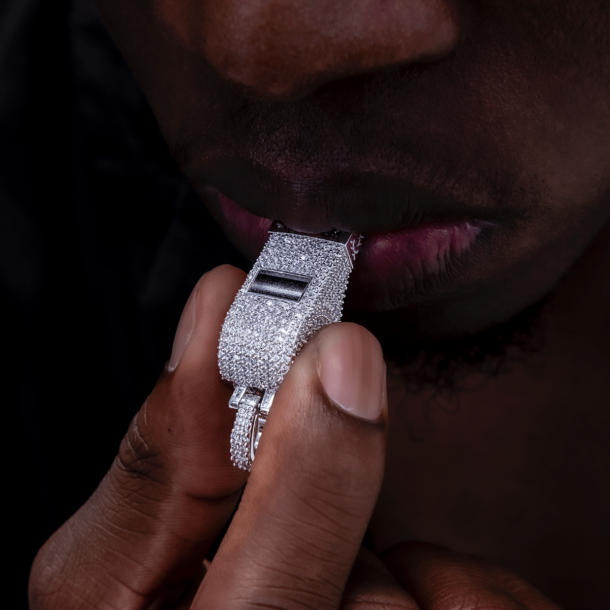 GLD Men Iced Functioning Coaches Whistle Pendant in White Gold