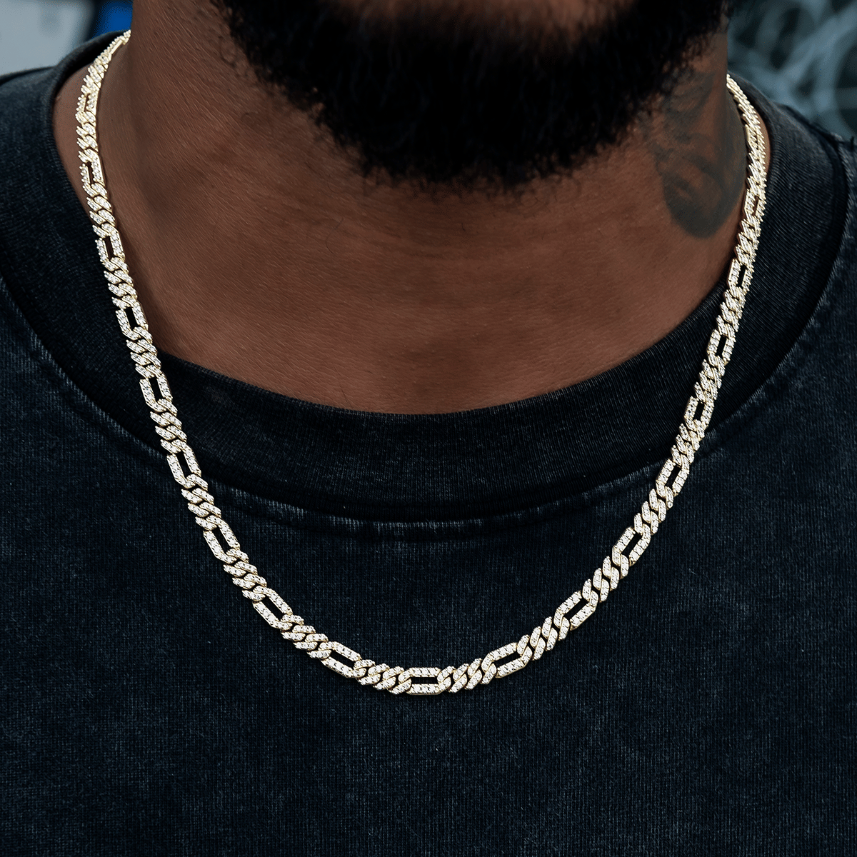 GLD Men Diamond Figaro Chain in Yellow Gold - 6 mm