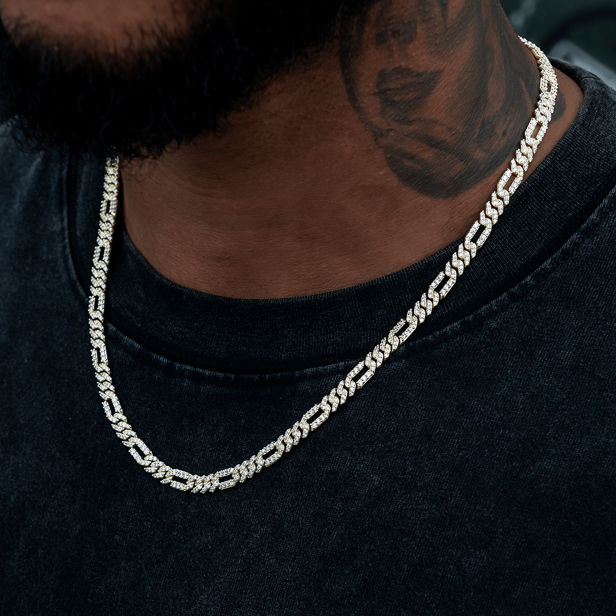 GLD Men Diamond Figaro Chain in Yellow Gold - 6 mm
