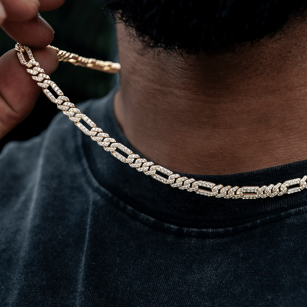GLD Men Diamond Figaro Chain in Yellow Gold - 6 mm