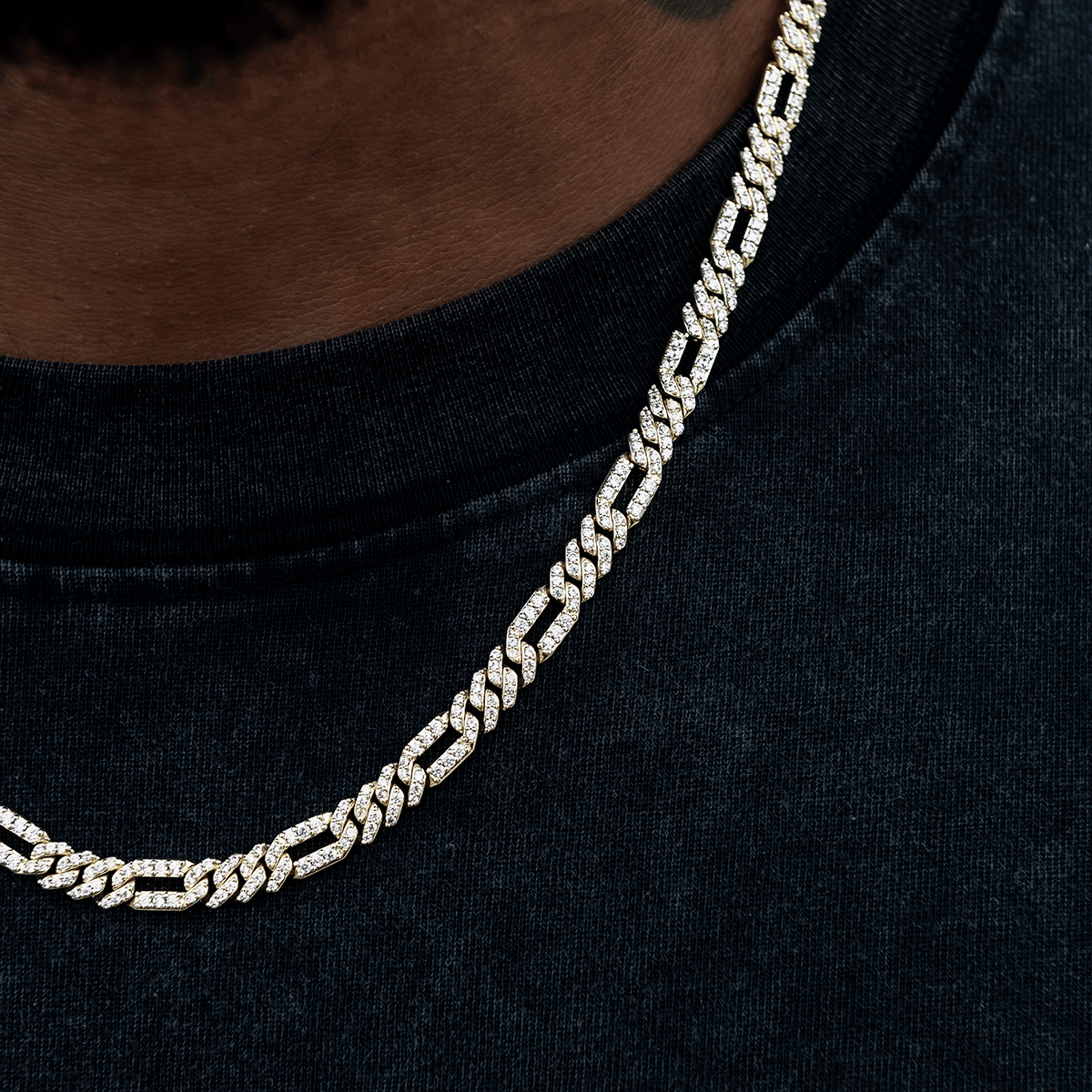 GLD Men Diamond Figaro Chain in Yellow Gold - 6 mm