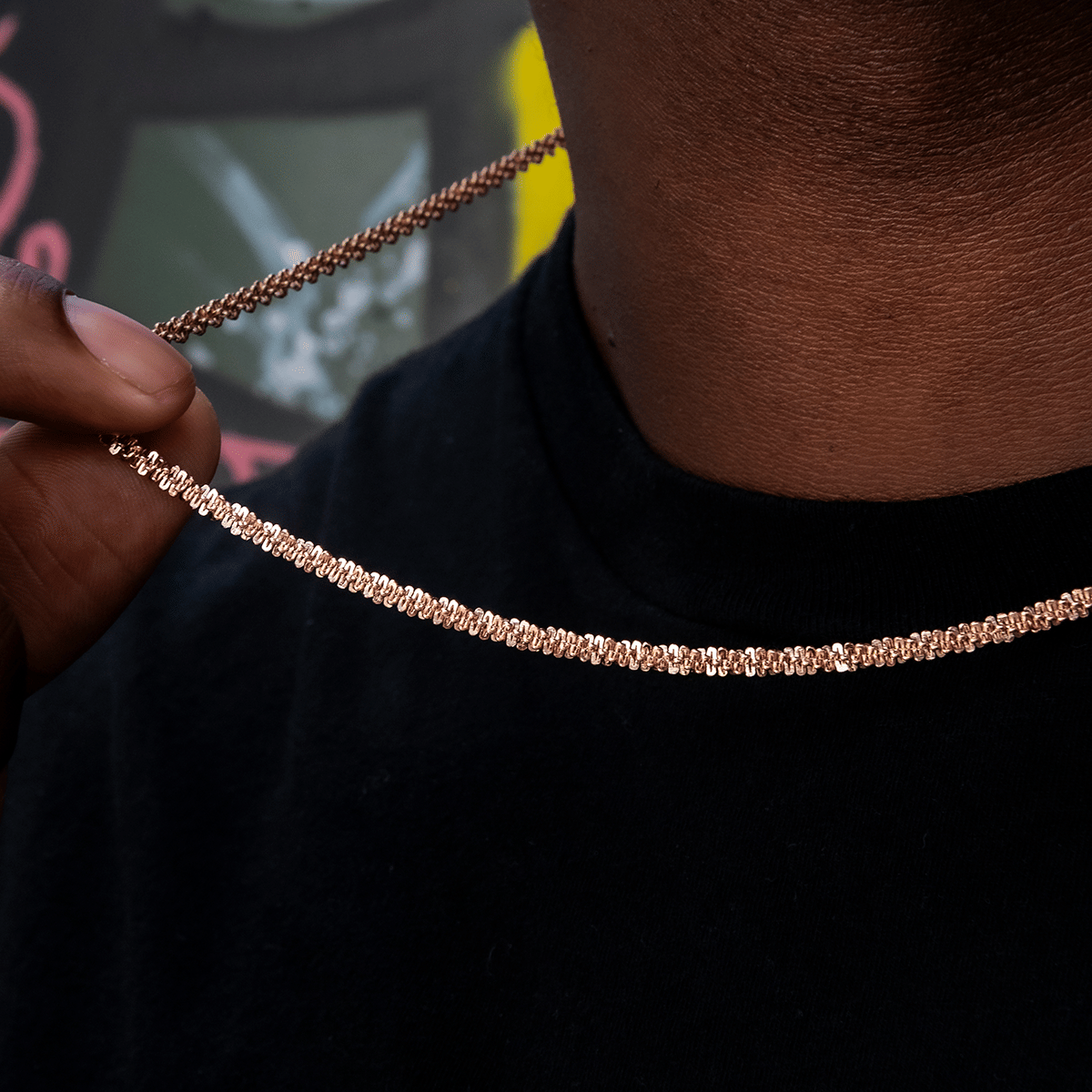 GLD Men Popcorn Chain in Rose Gold - 4 mm