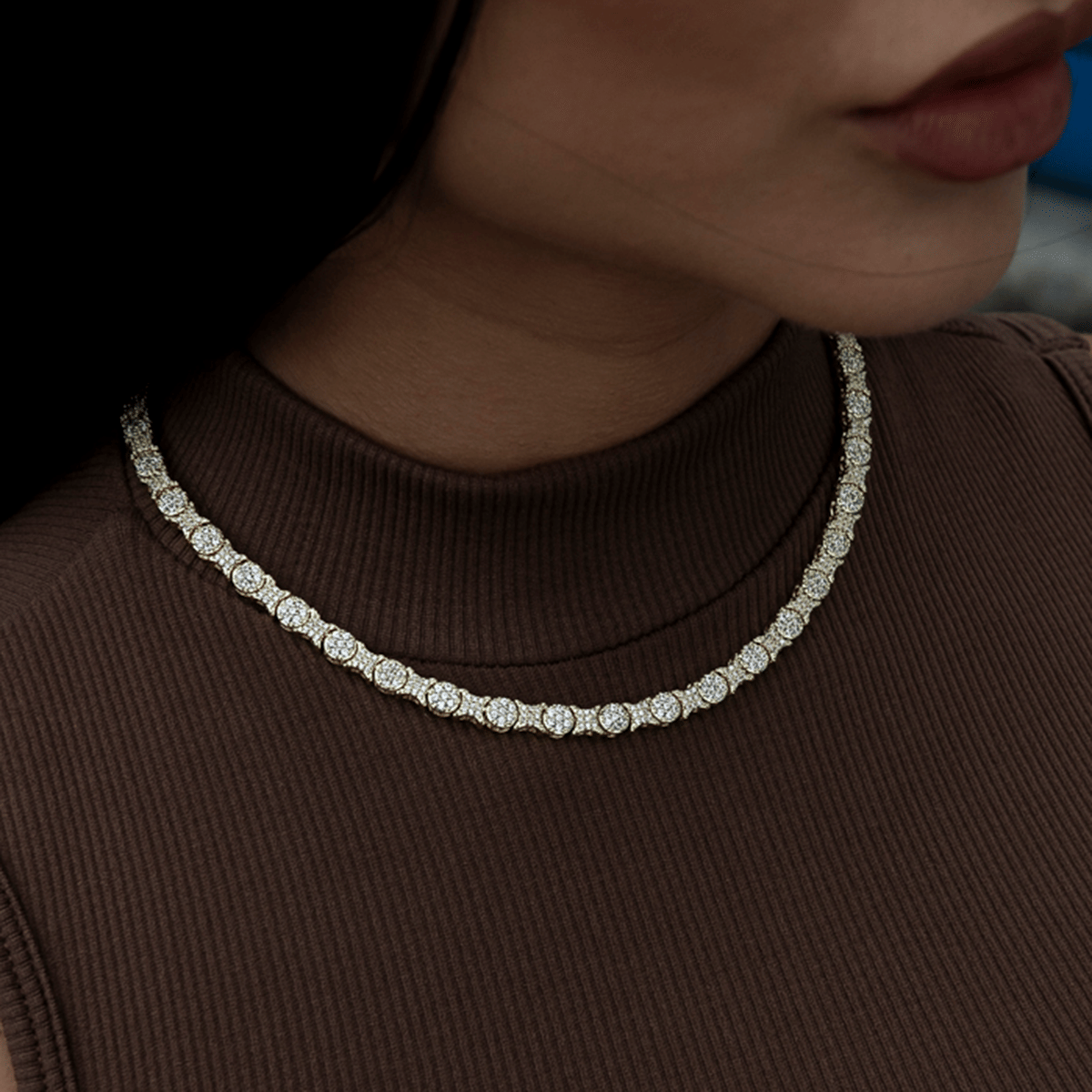 GLD Women Round Pave Star Link Necklace - 6 mm