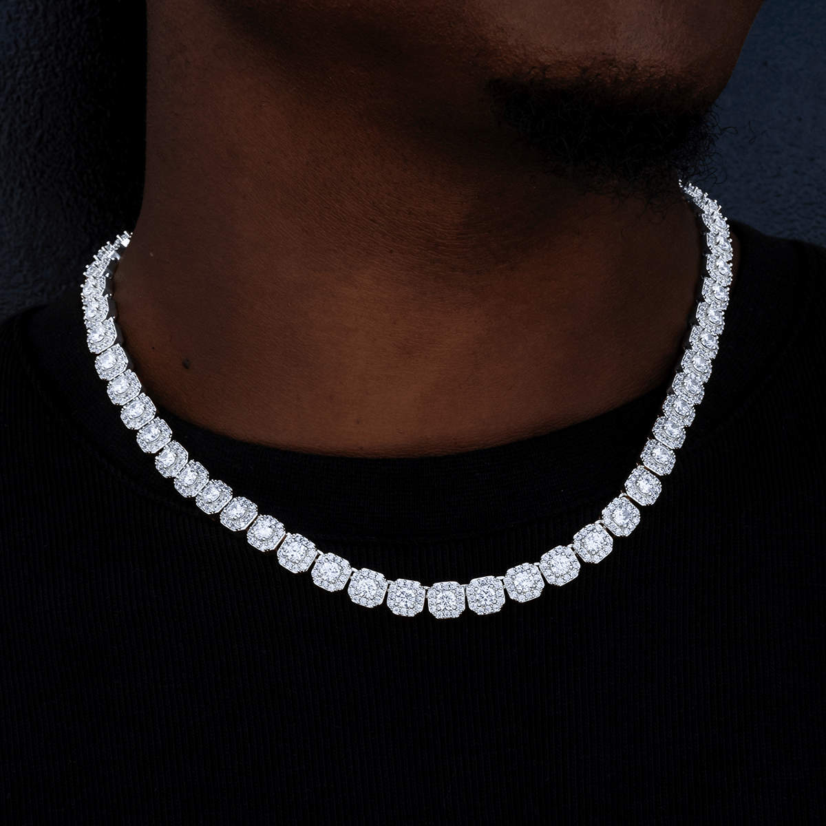 GLD Men Clustered Tennis Chain in White Gold - 8.5 mm
