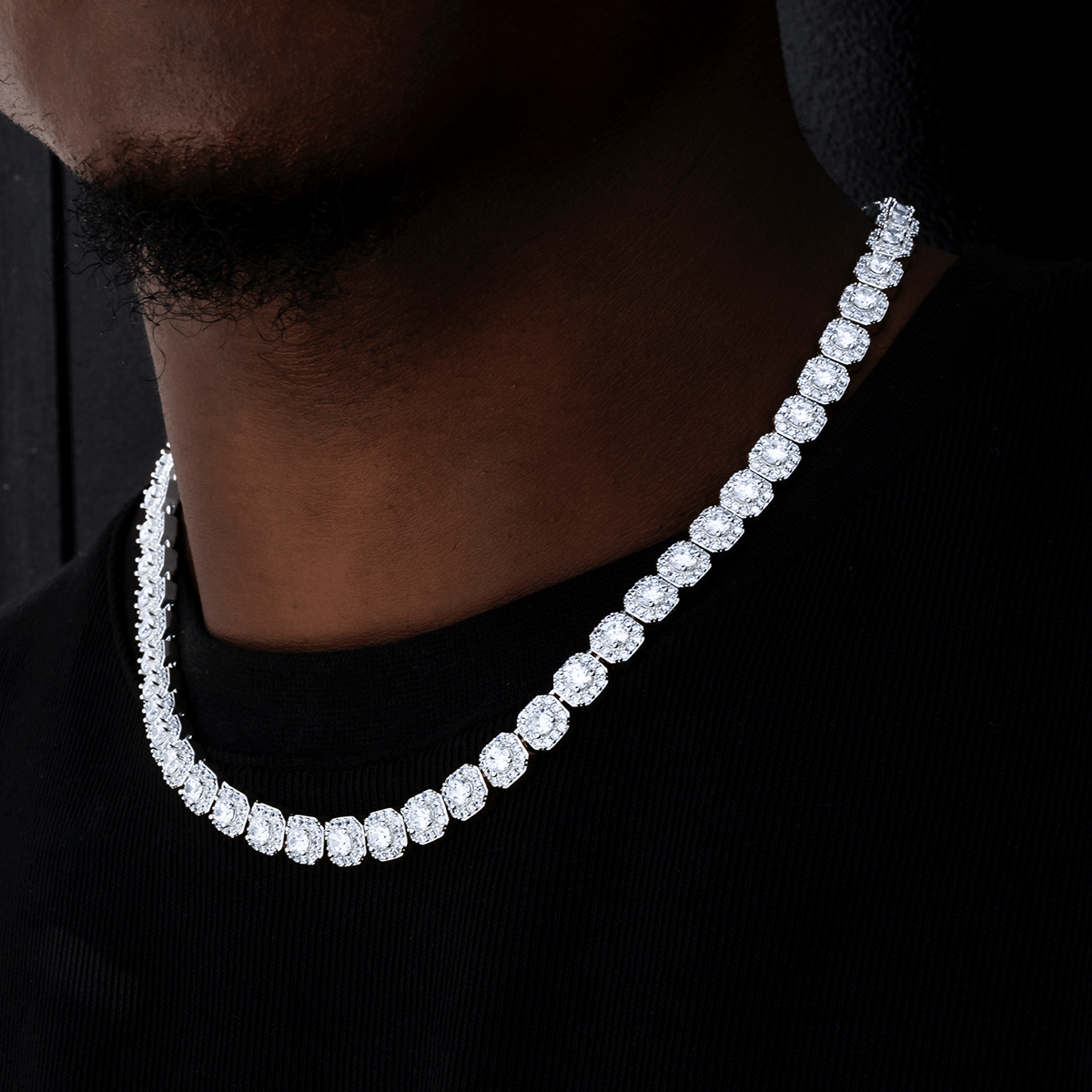 GLD Men Clustered Tennis Chain in White Gold - 8.5 mm