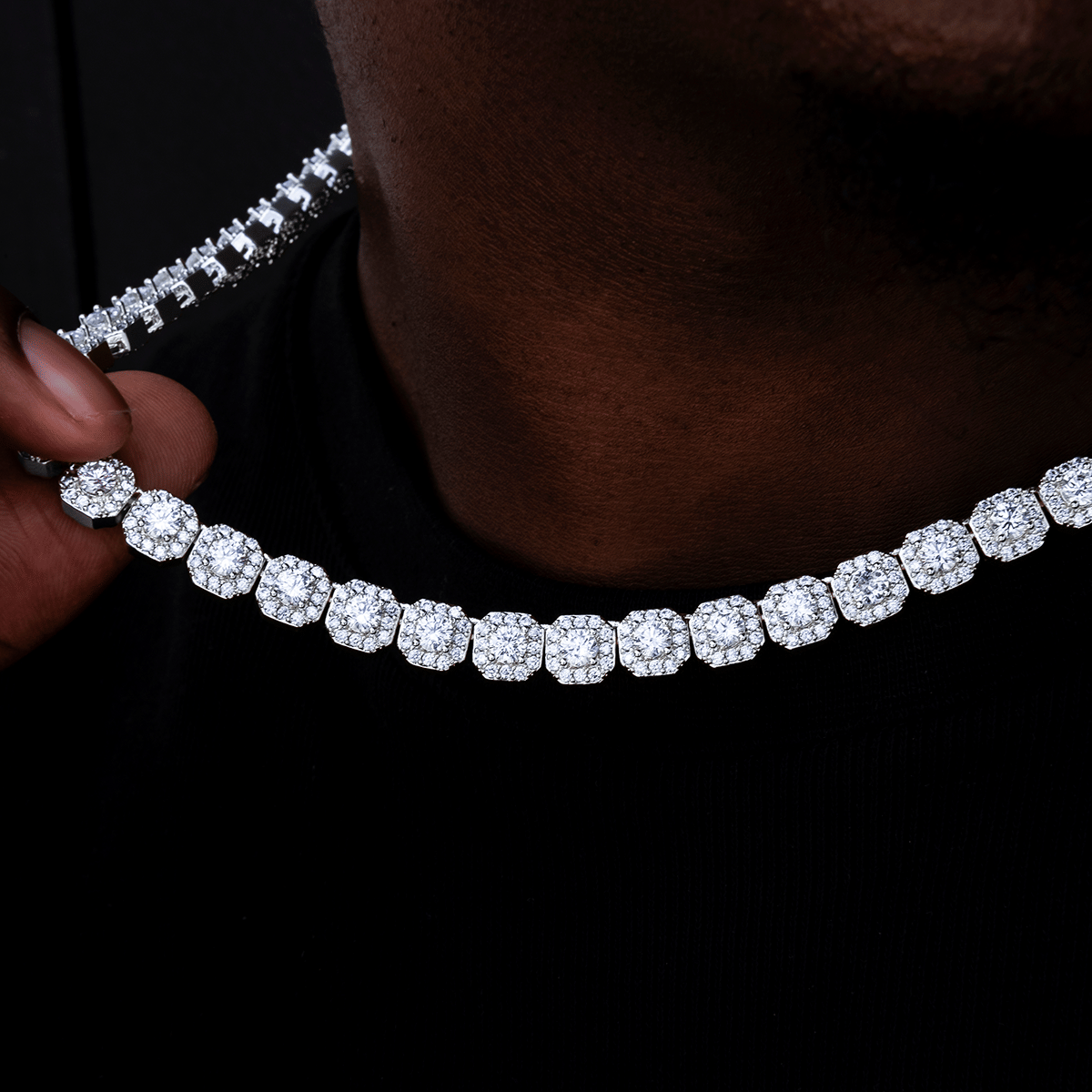 GLD Men Clustered Tennis Chain in White Gold - 8.5 mm