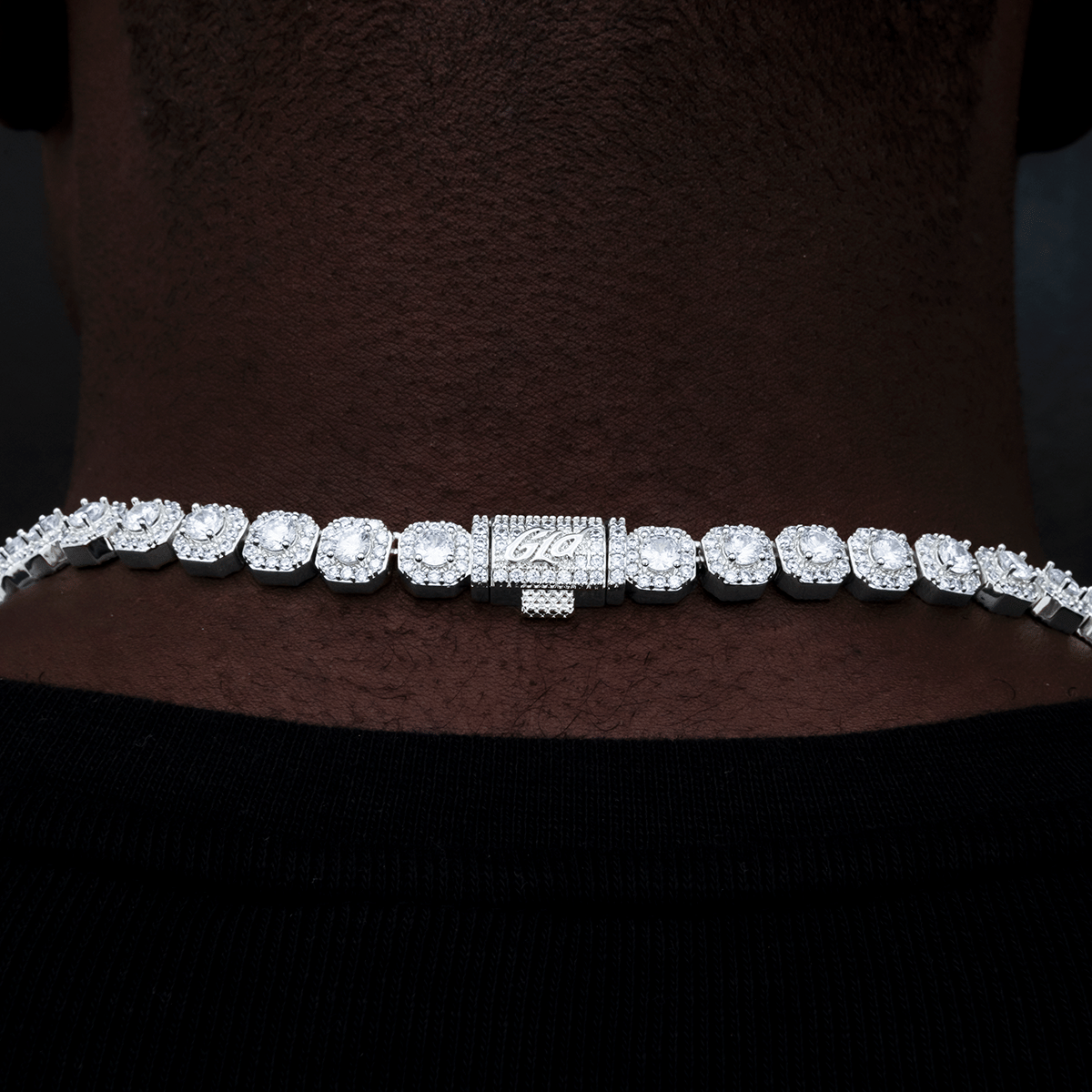 GLD Men Clustered Tennis Chain in White Gold - 8.5 mm
