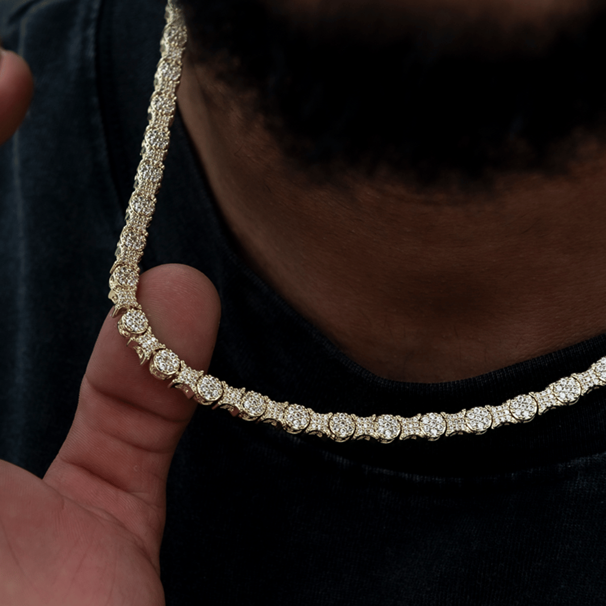 GLD Men Round Pave Star Link Chain - 6 mm