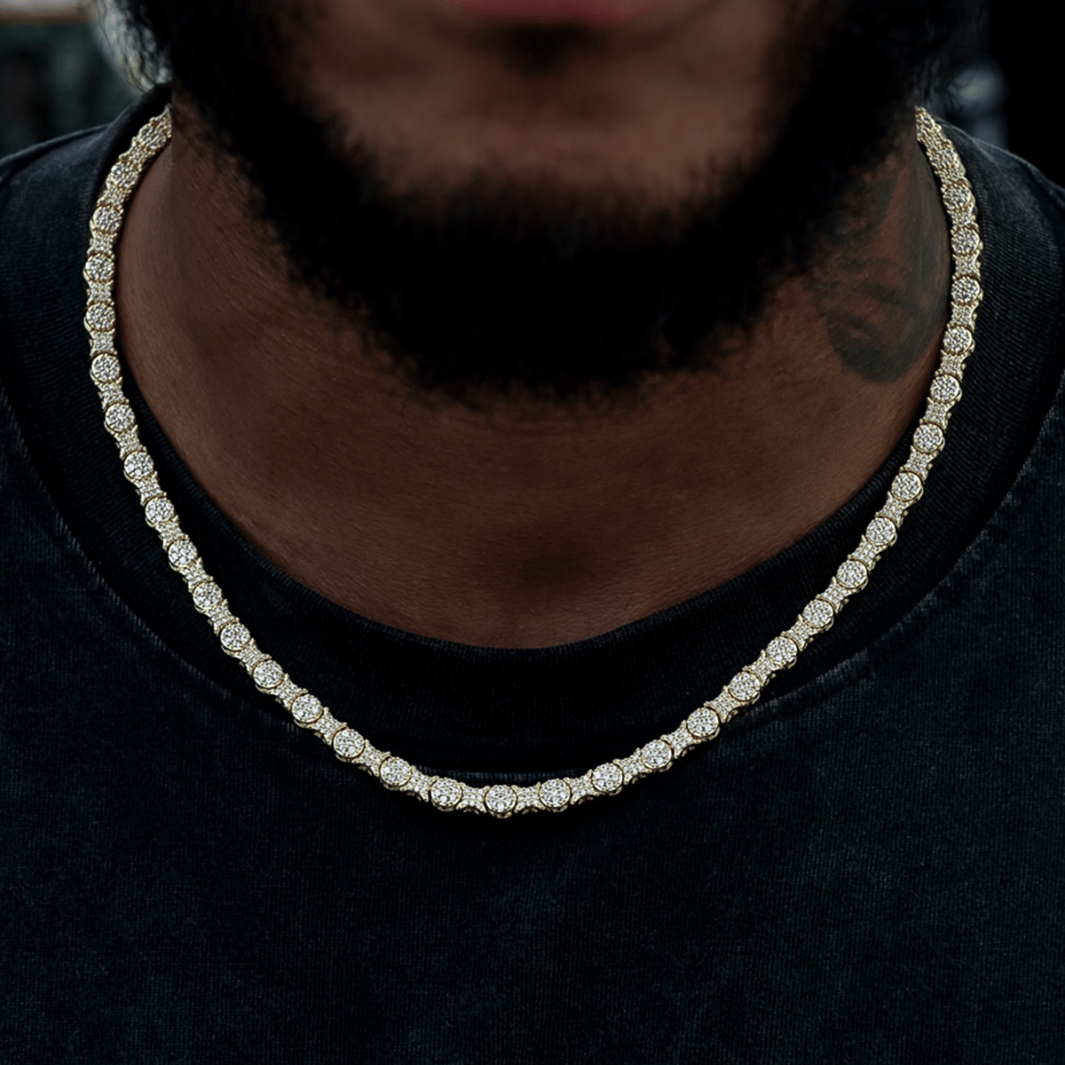 GLD Men Round Pave Star Link Chain - 6 mm