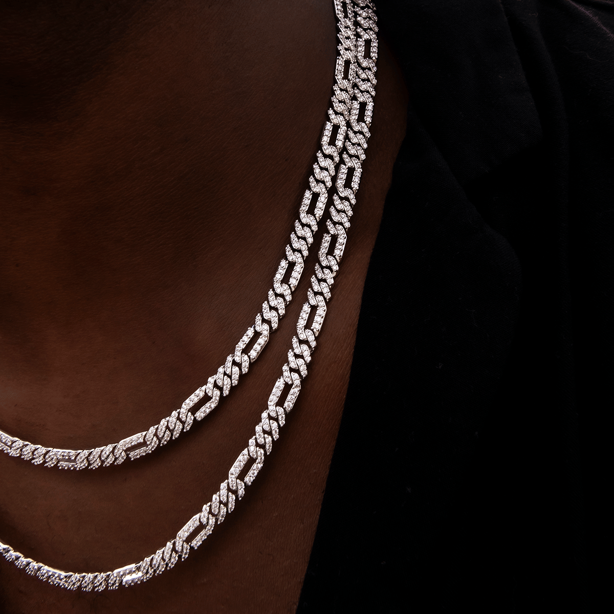 GLD Men Diamond Figaro Chain in White Gold - 6 mm