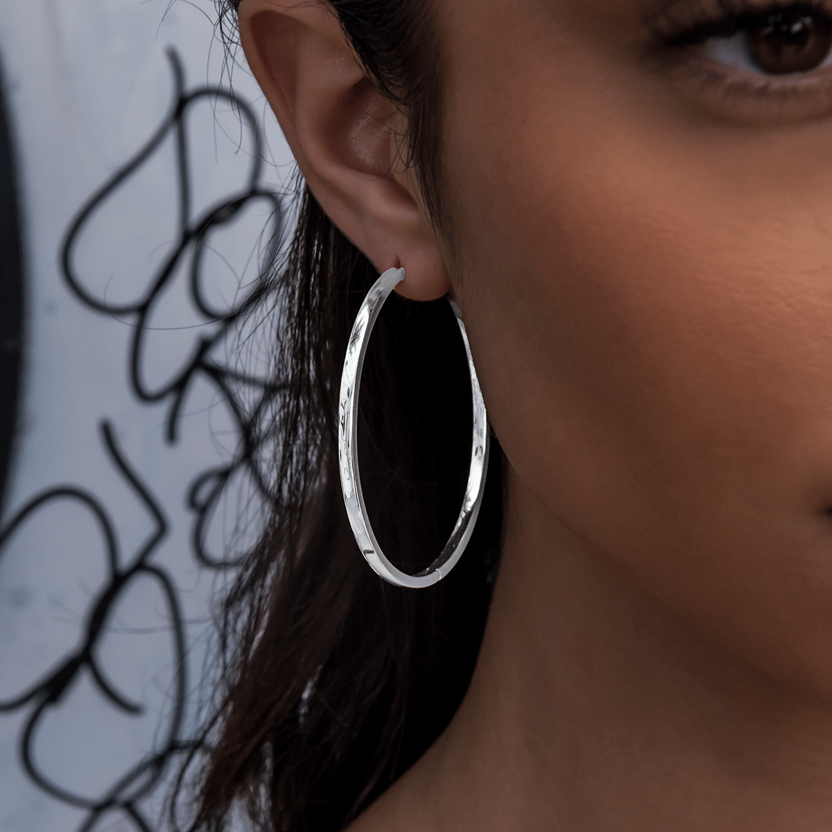 GLD Women Polished Round Hoop Earrings in White Gold