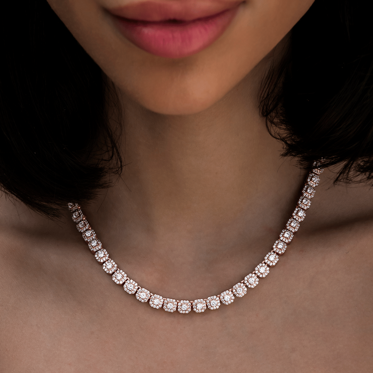 GLD Women Micro Clustered Tennis Necklace in Rose Gold