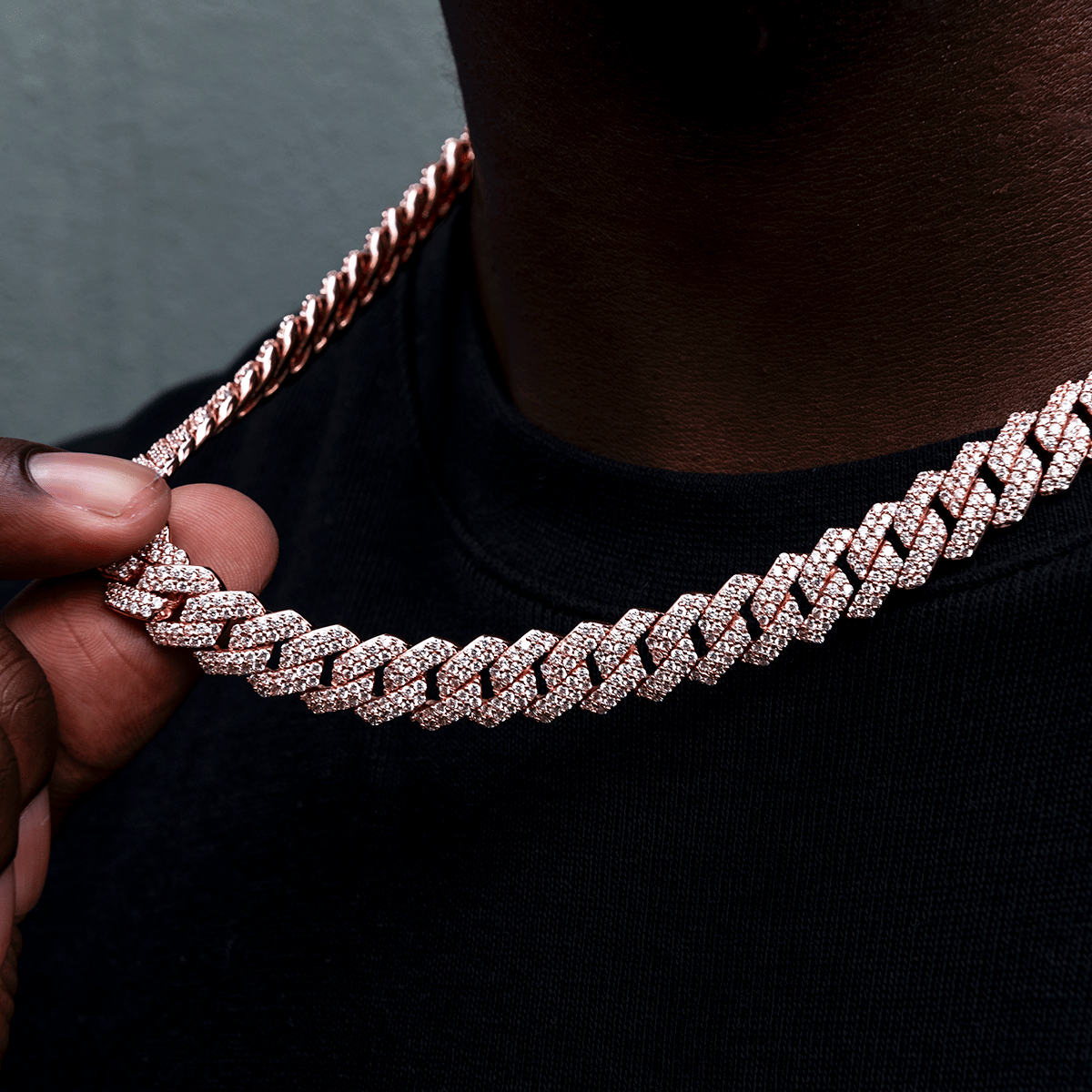 GLD Men Diamond Prong Link Chain in Rose Gold - 12 mm