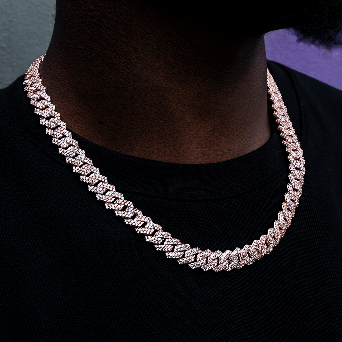 GLD Men Diamond Prong Link Chain in Rose Gold - 12 mm