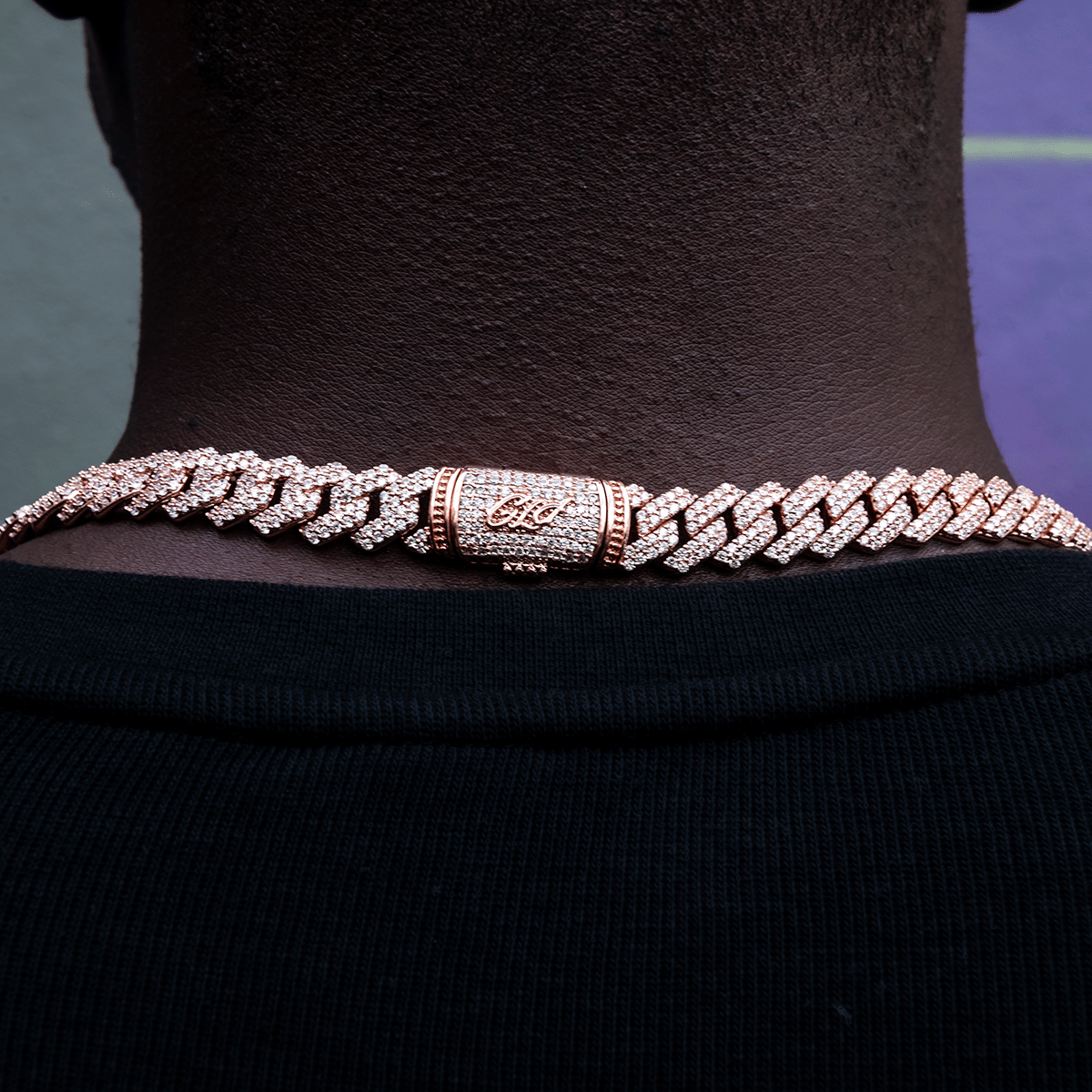 GLD Men Diamond Prong Link Chain in Rose Gold - 12 mm