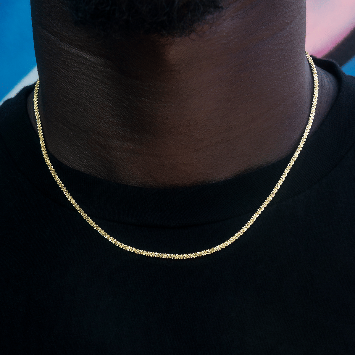 GLD Men Popcorn Chain in Yellow Gold - 2 mm