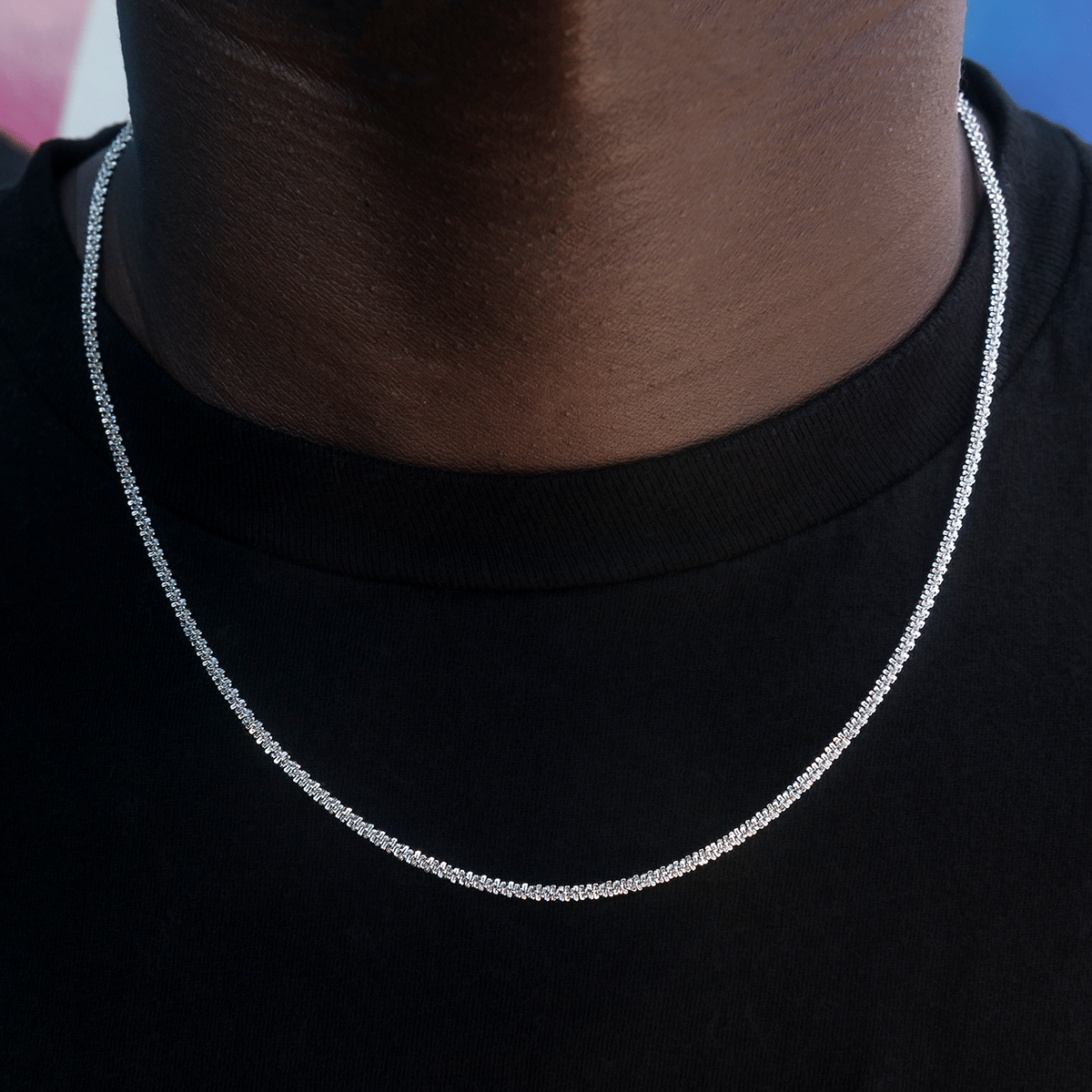 GLD Men Popcorn Chain in White Gold - 2 mm