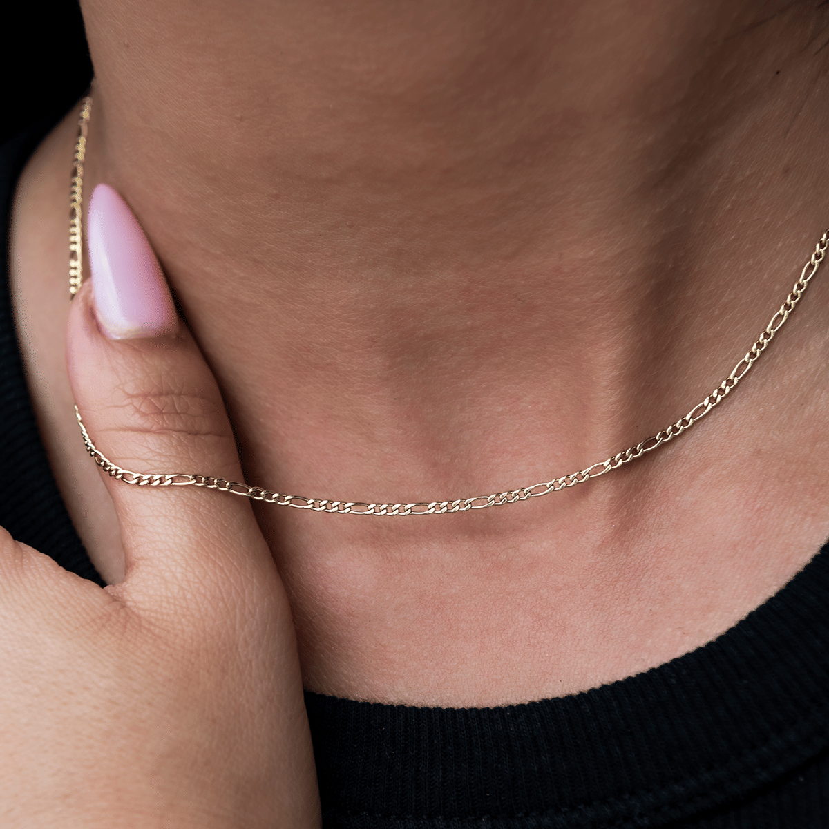 GLD Women Figaro Necklace in Yellow Gold - 2 mm
