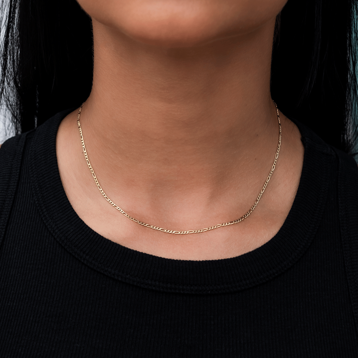 GLD Women Figaro Necklace in Yellow Gold - 2 mm