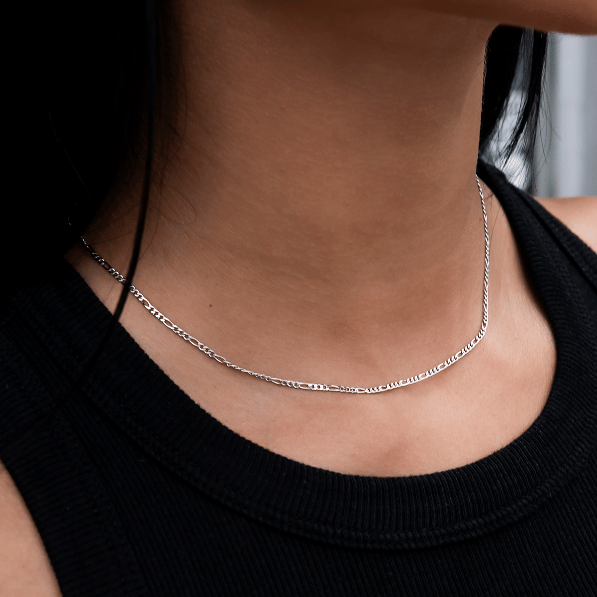 GLD Women Figaro Necklace in White Gold - 2 mm