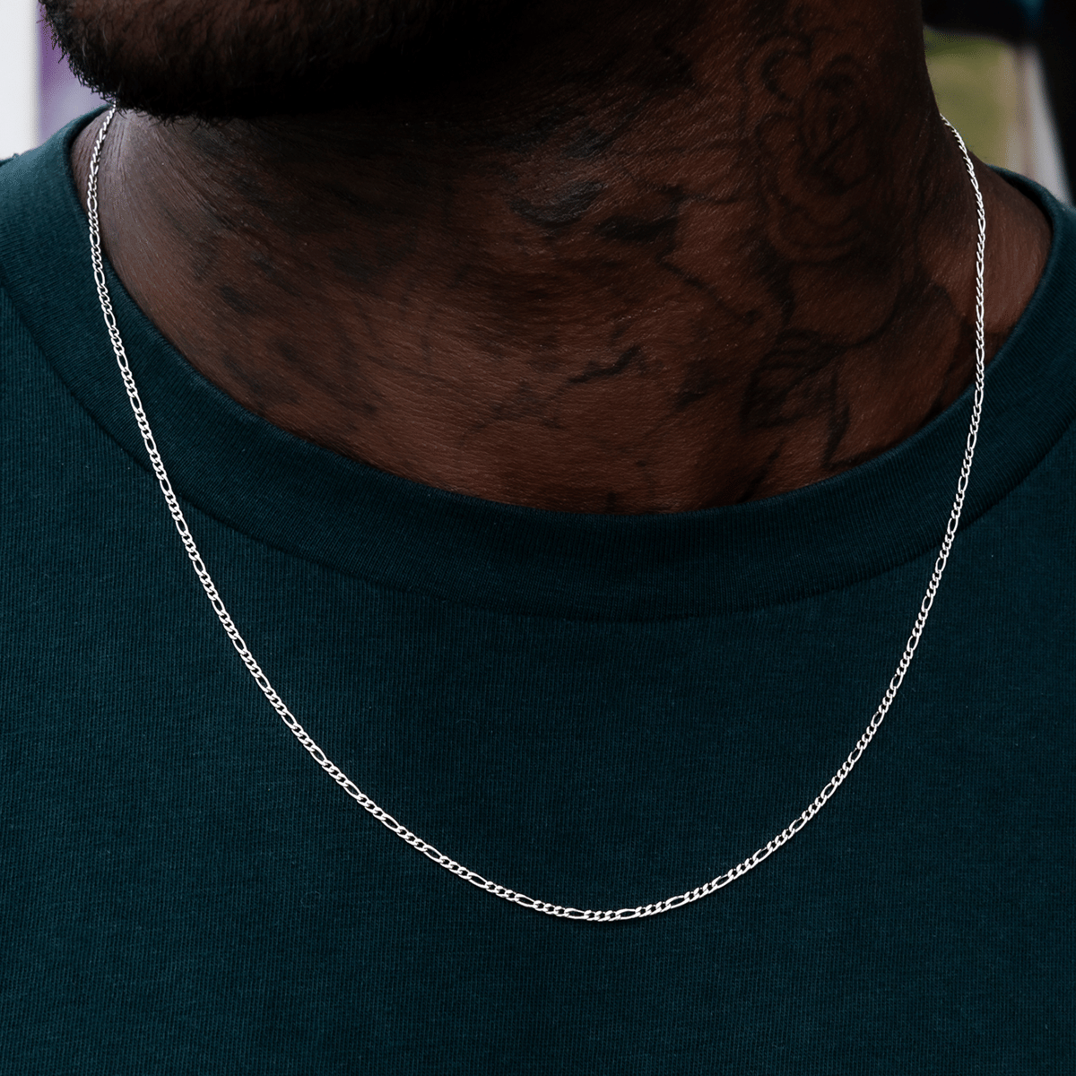 GLD Men Figaro Chain in White Gold - 2 mm
