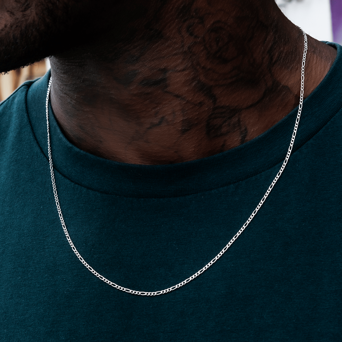 GLD Men Figaro Chain in White Gold - 2 mm
