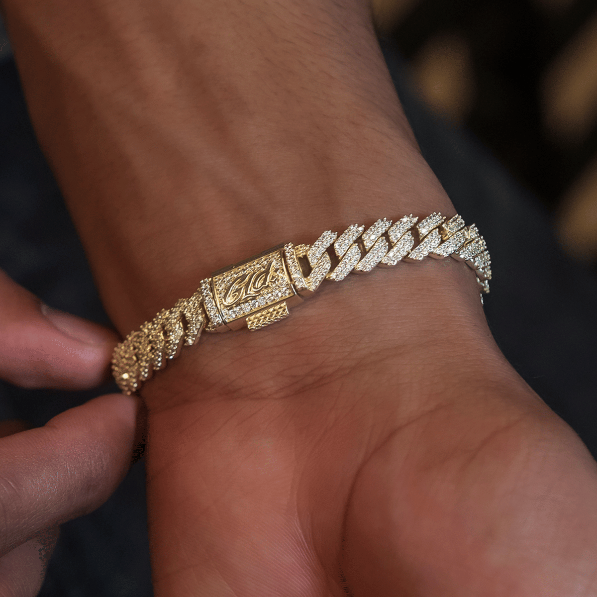 GLD PROMO Diamond Prong Cuban Bracelet in Yellow Gold - 8.5 mm