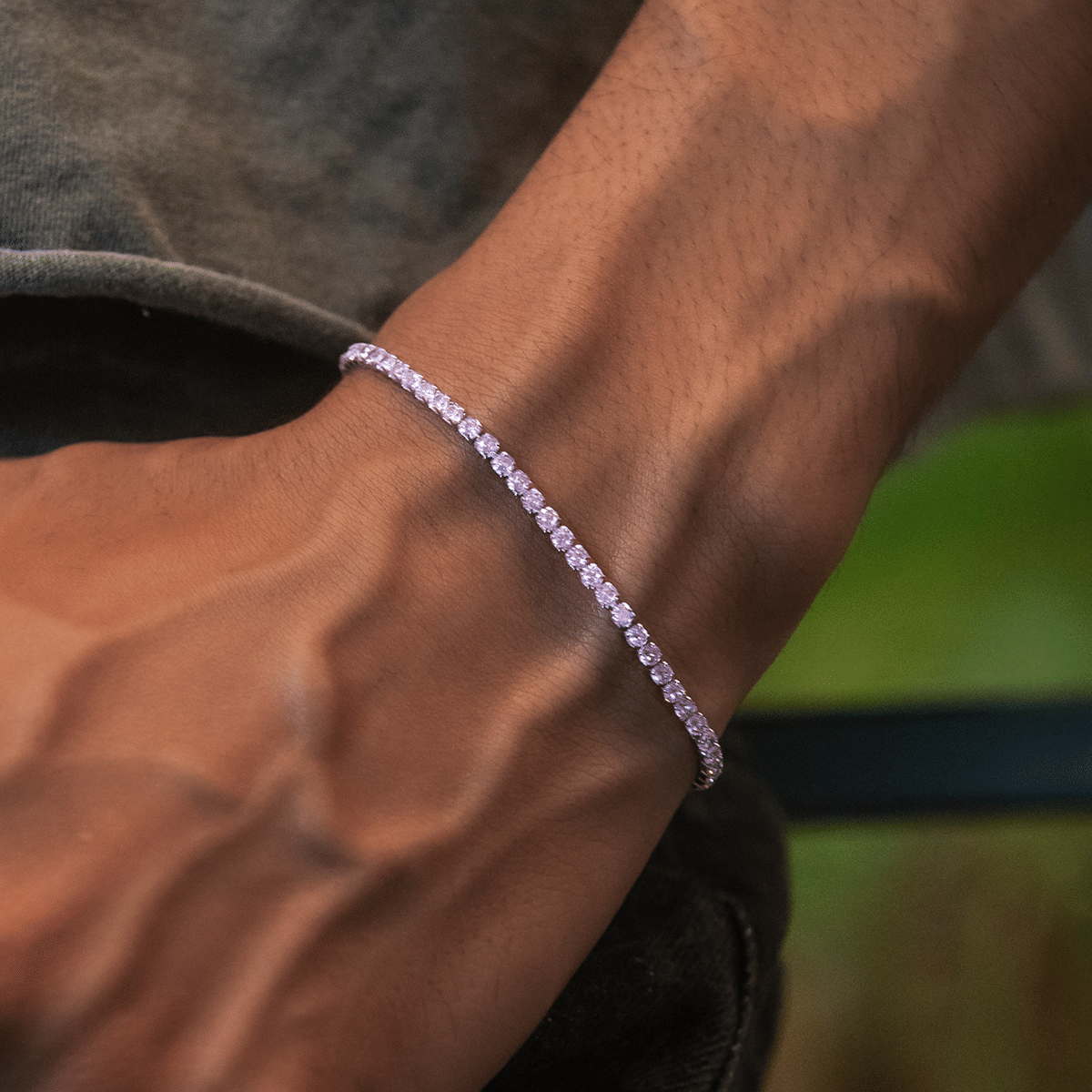 GLD PROMO Pink Diamond Micro Tennis Bracelet in White Gold