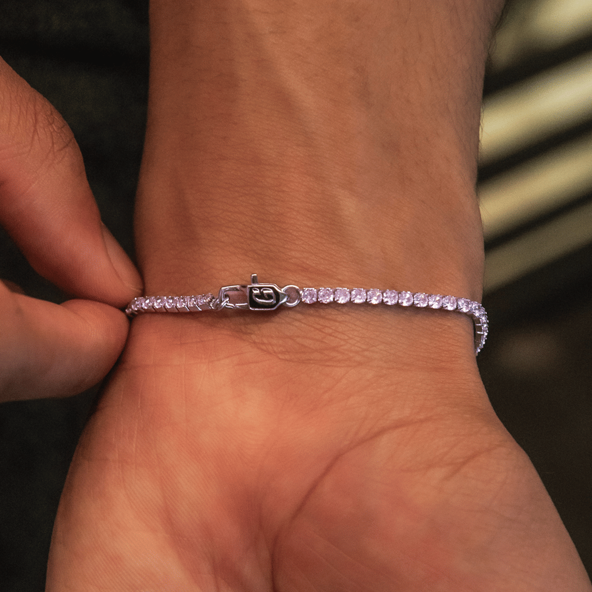 GLD PROMO Pink Diamond Micro Tennis Bracelet in White Gold