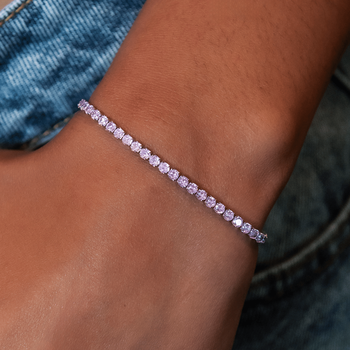 GLD PROMO - WOMEN Pink Diamond Micro Tennis Bracelet in White Gold
