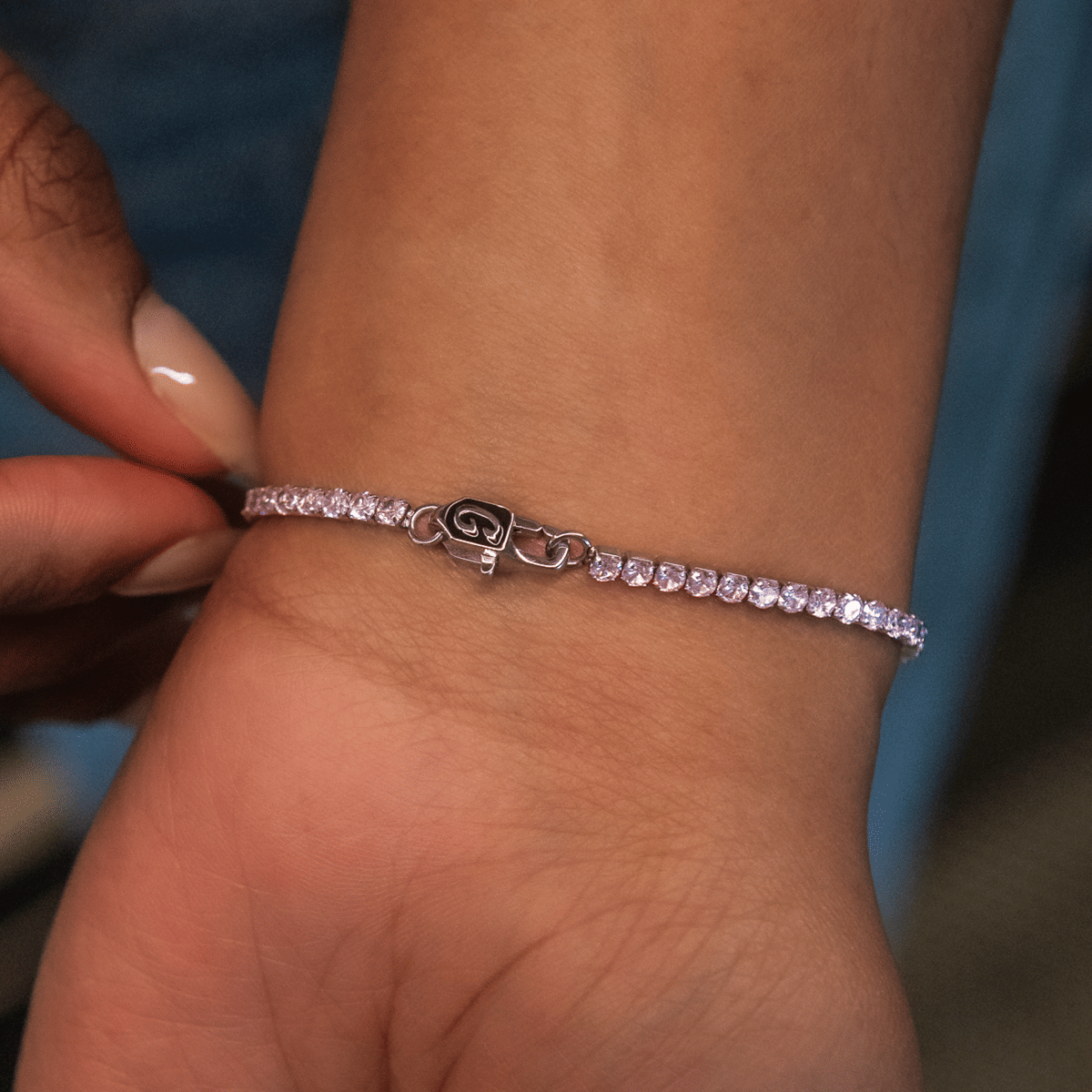 GLD PROMO - WOMEN Pink Diamond Micro Tennis Bracelet in White Gold