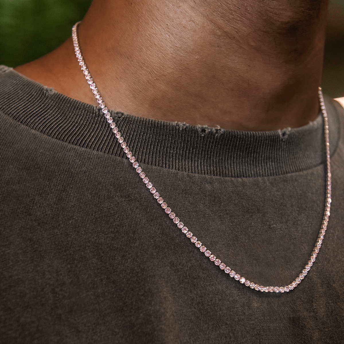 GLD PROMO Pink Diamond Micro Tennis Chain in White Gold