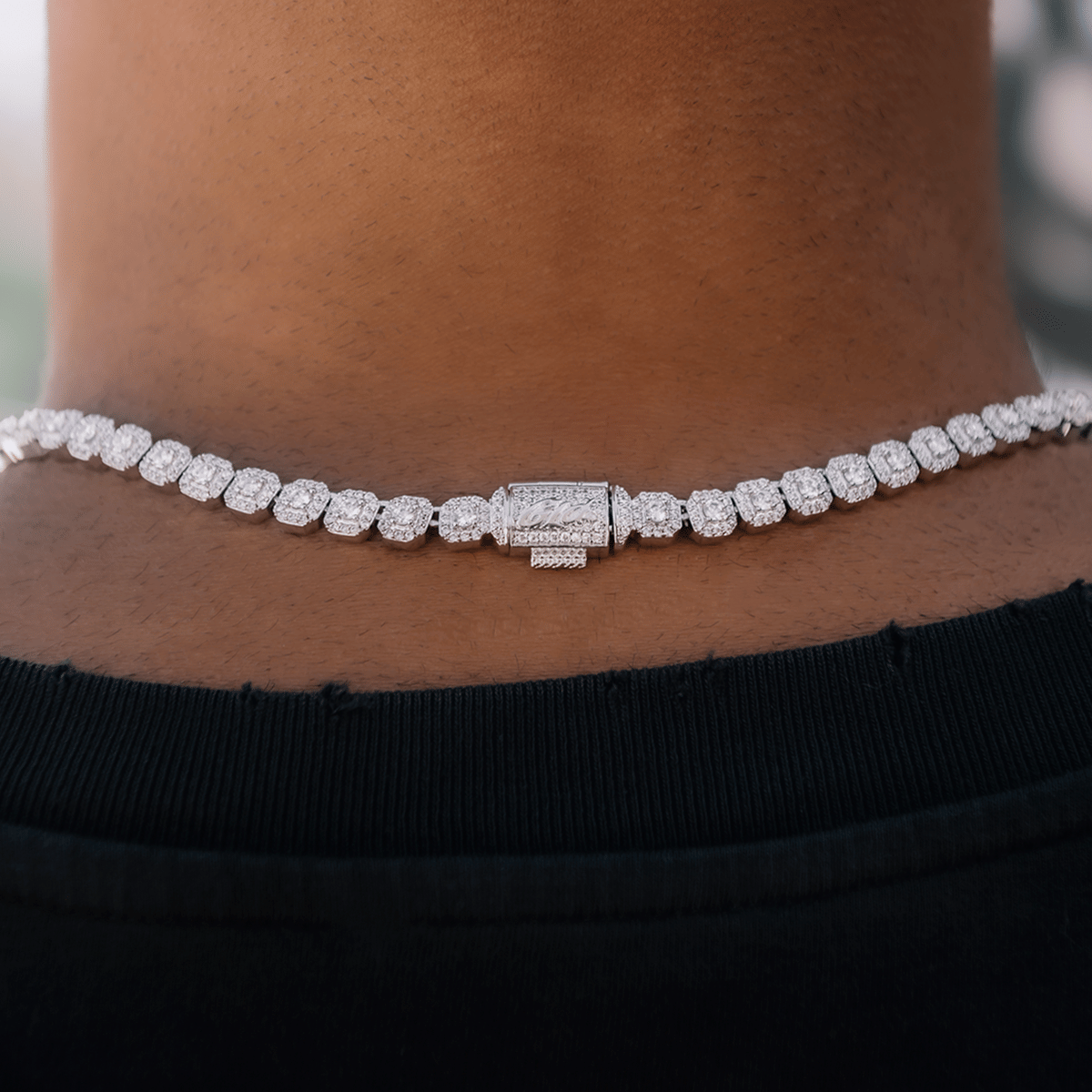 GLD PROMO Micro Clustered Rosary Chain in White Gold - 6 mm