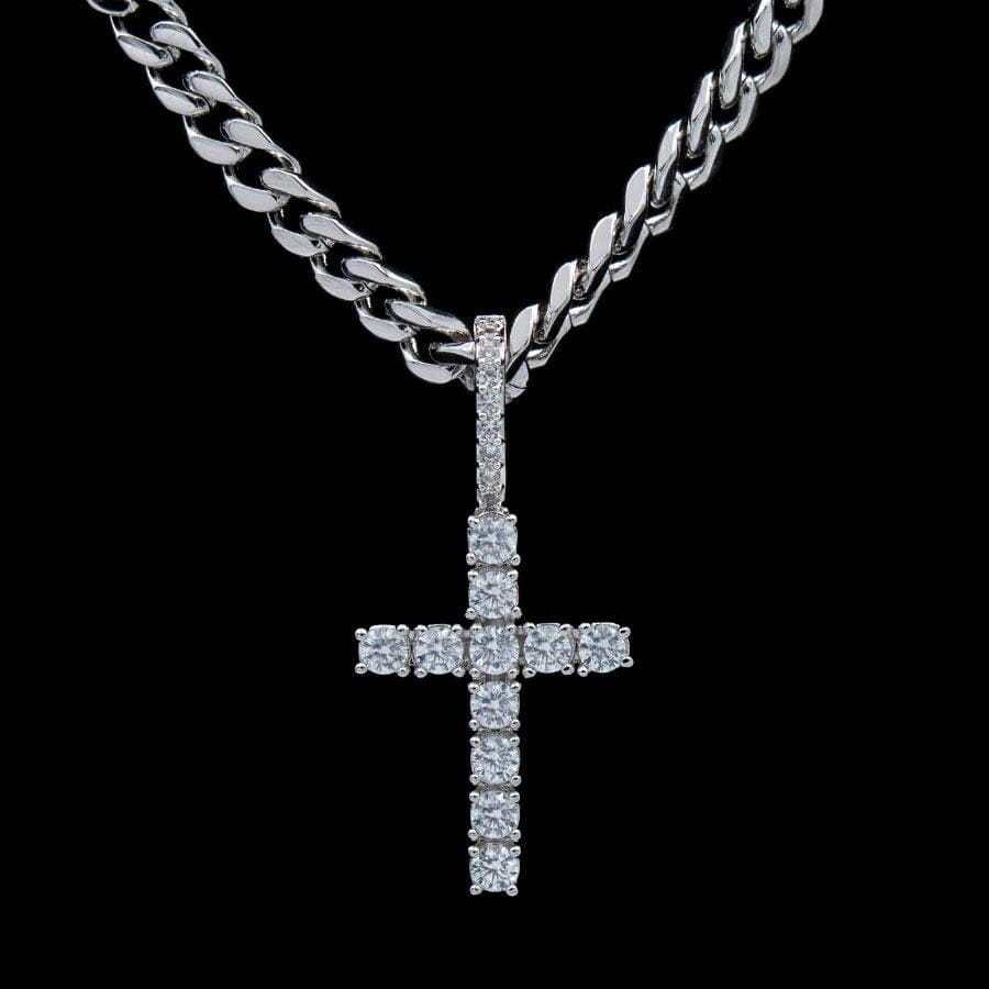 GLD PROMO Micro Diamond Cross Pendant in White Gold