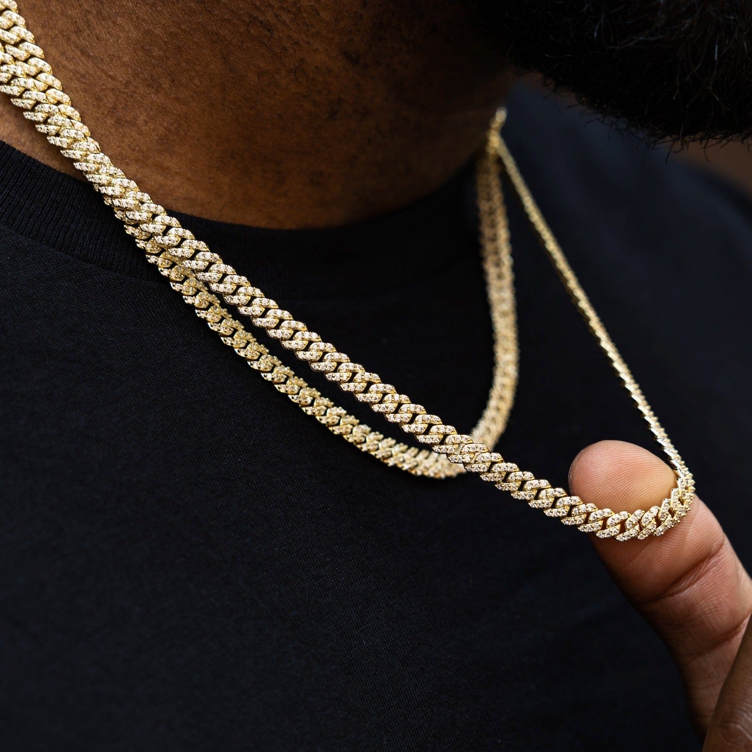 GLD PROMO Micro Diamond Prong Cuban Chain in Yellow Gold - 6 mm
