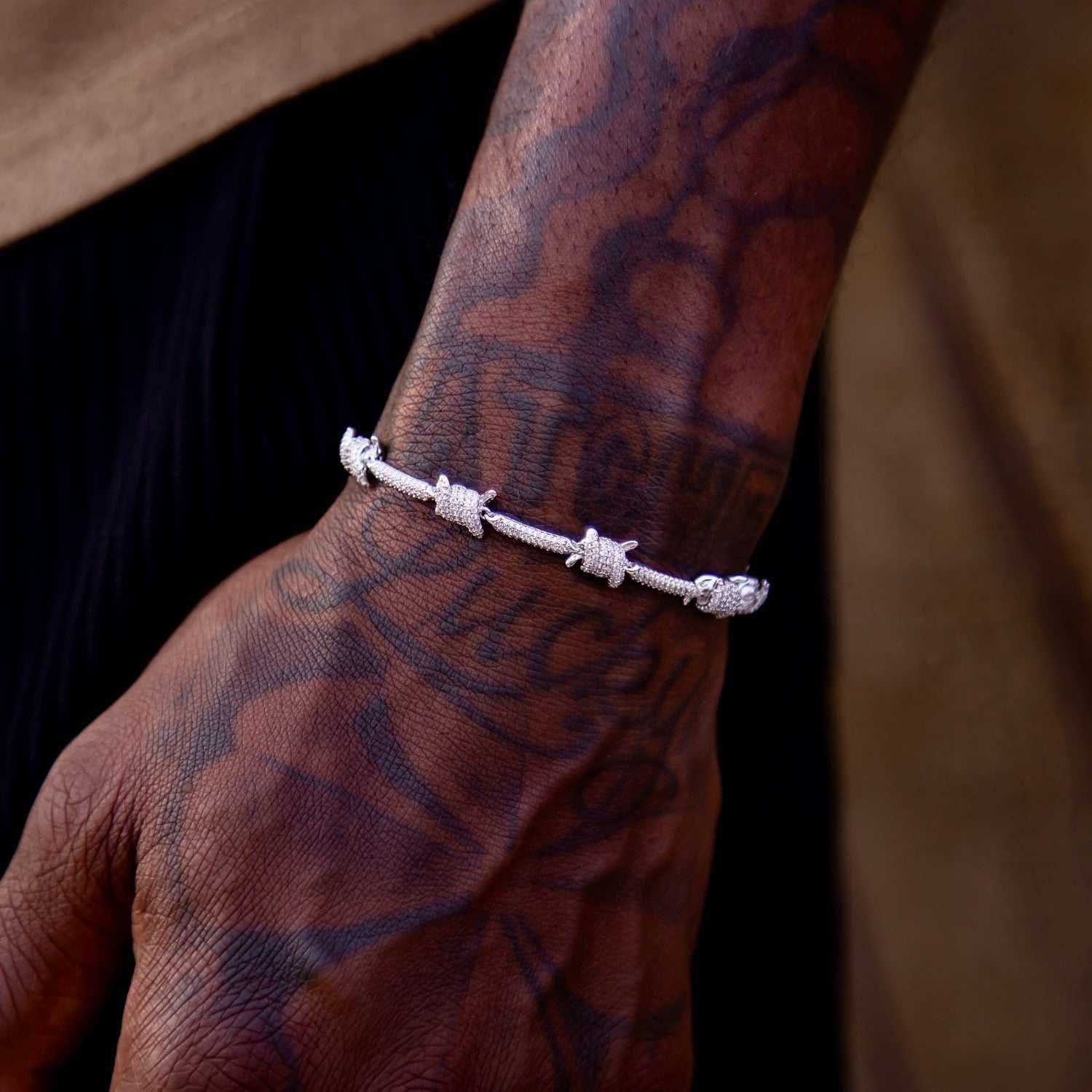 GLD PROMO Iced Barbed Wire Bracelet in White Gold