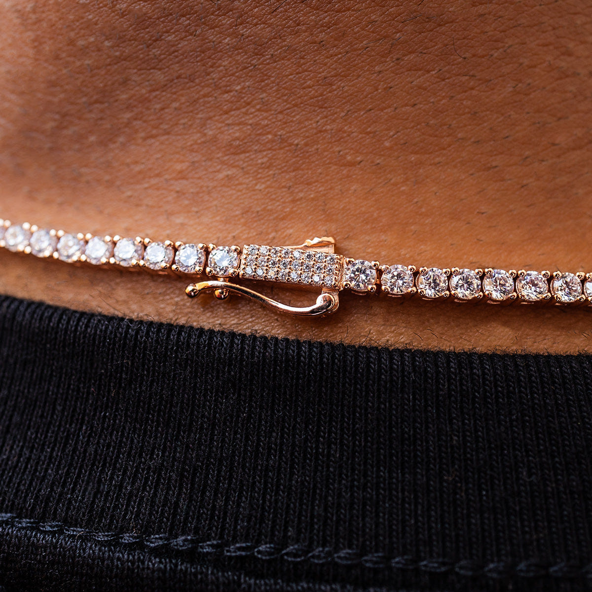 GLD PROMO Diamond Tennis Chain in Rose Gold - 3 mm