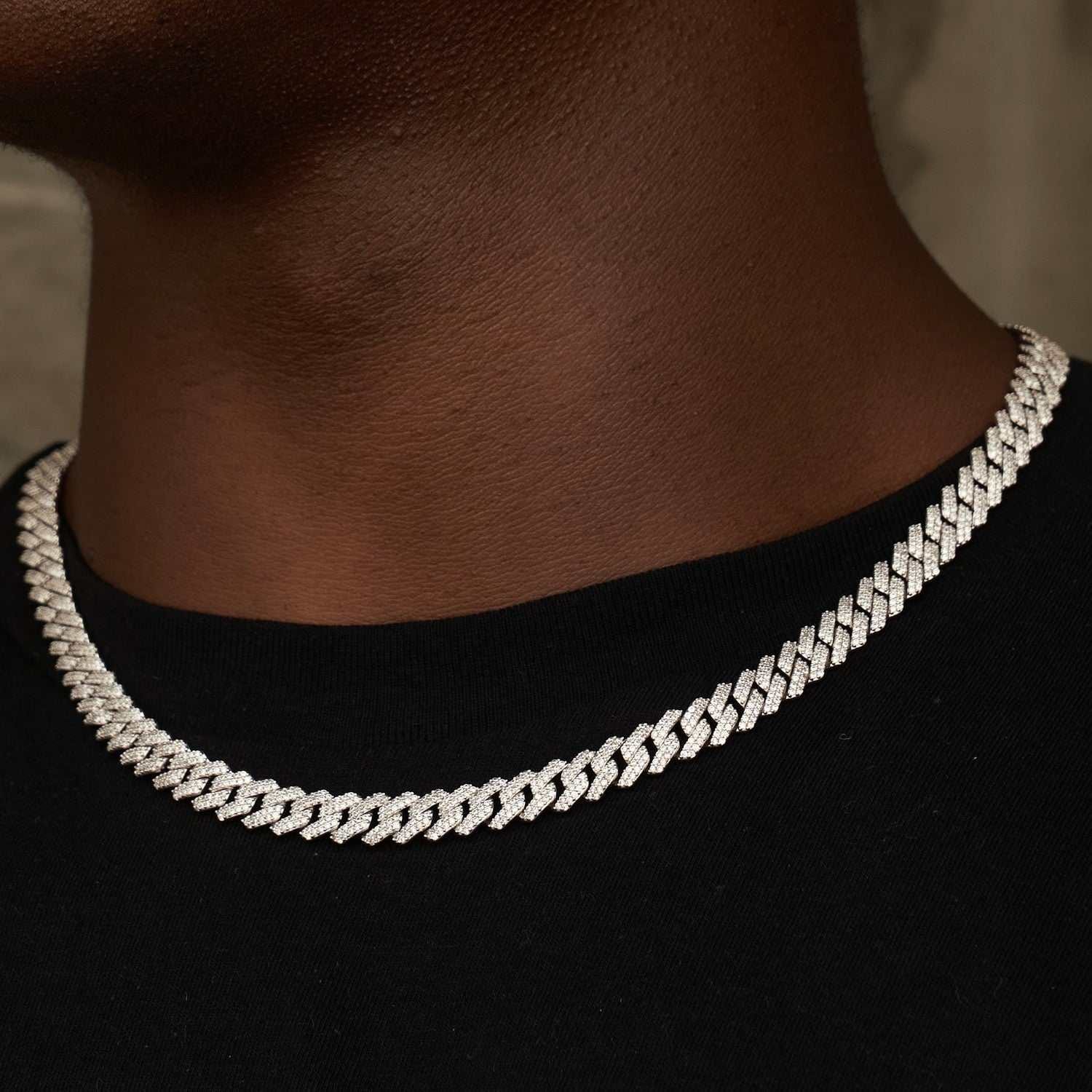 GLD PROMO Diamond Prong Cuban Chain in White Gold - 8.5 mm