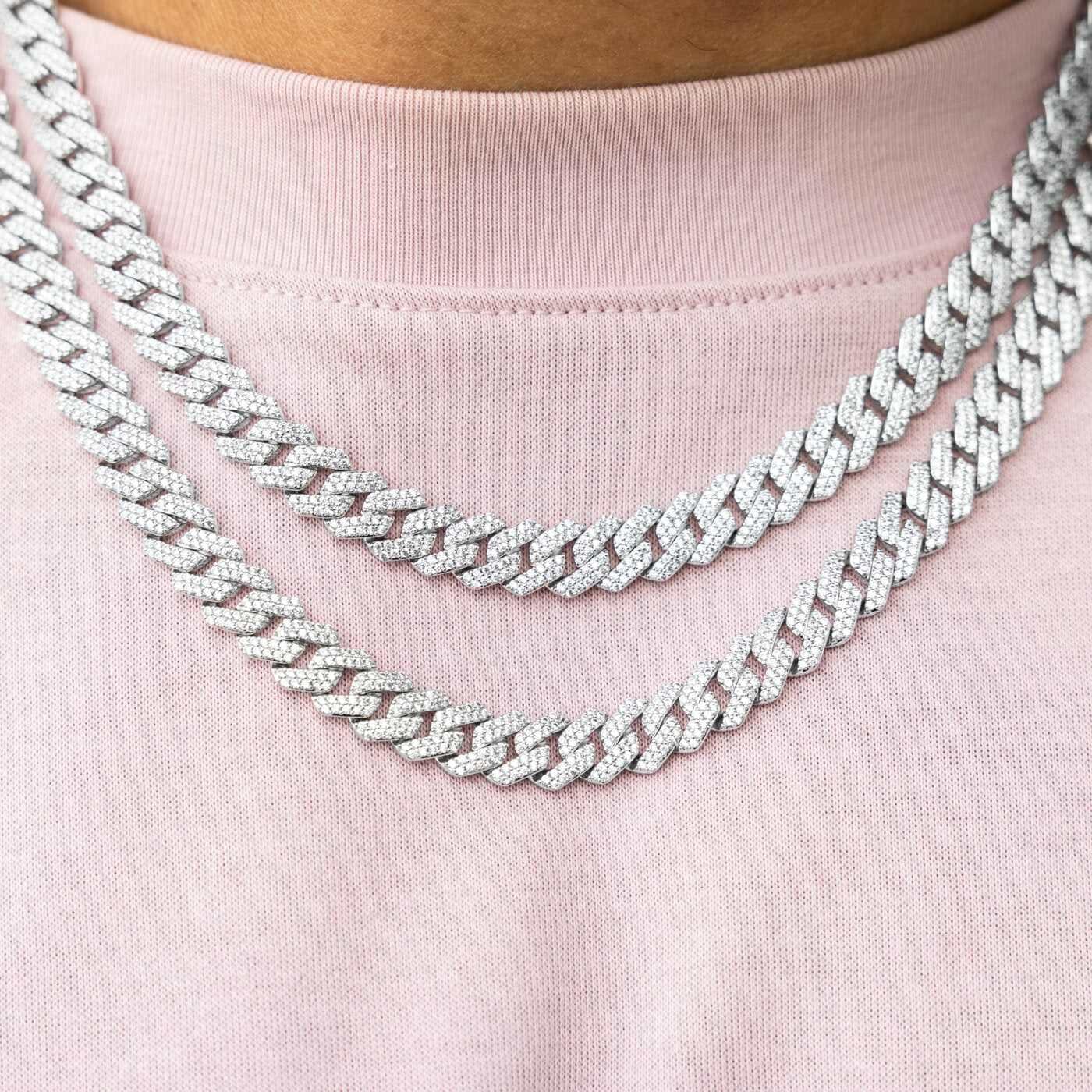 GLD PROMO Diamond Prong Cuban Chain in White Gold - 8.5 mm