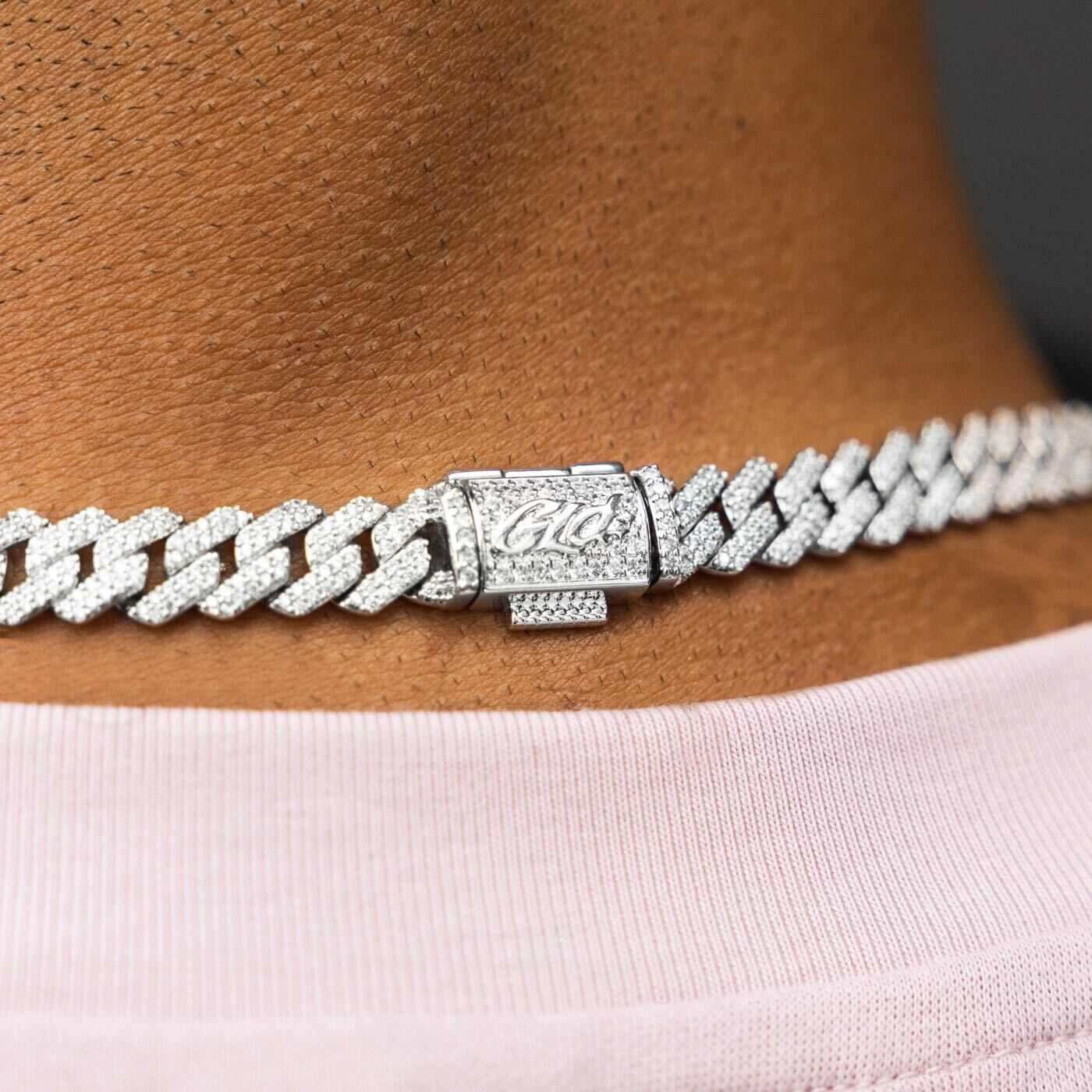 GLD PROMO Diamond Prong Cuban Chain in White Gold - 8.5 mm
