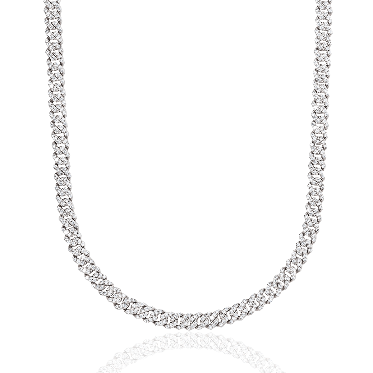 GLD PROMO Micro Diamond Prong Cuban Chain in White Gold - 6 mm
