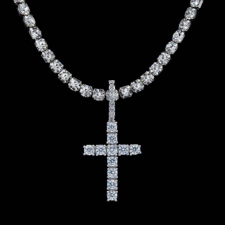 GLD PROMO - WOMEN Micro Diamond Cross Pendant in White Gold