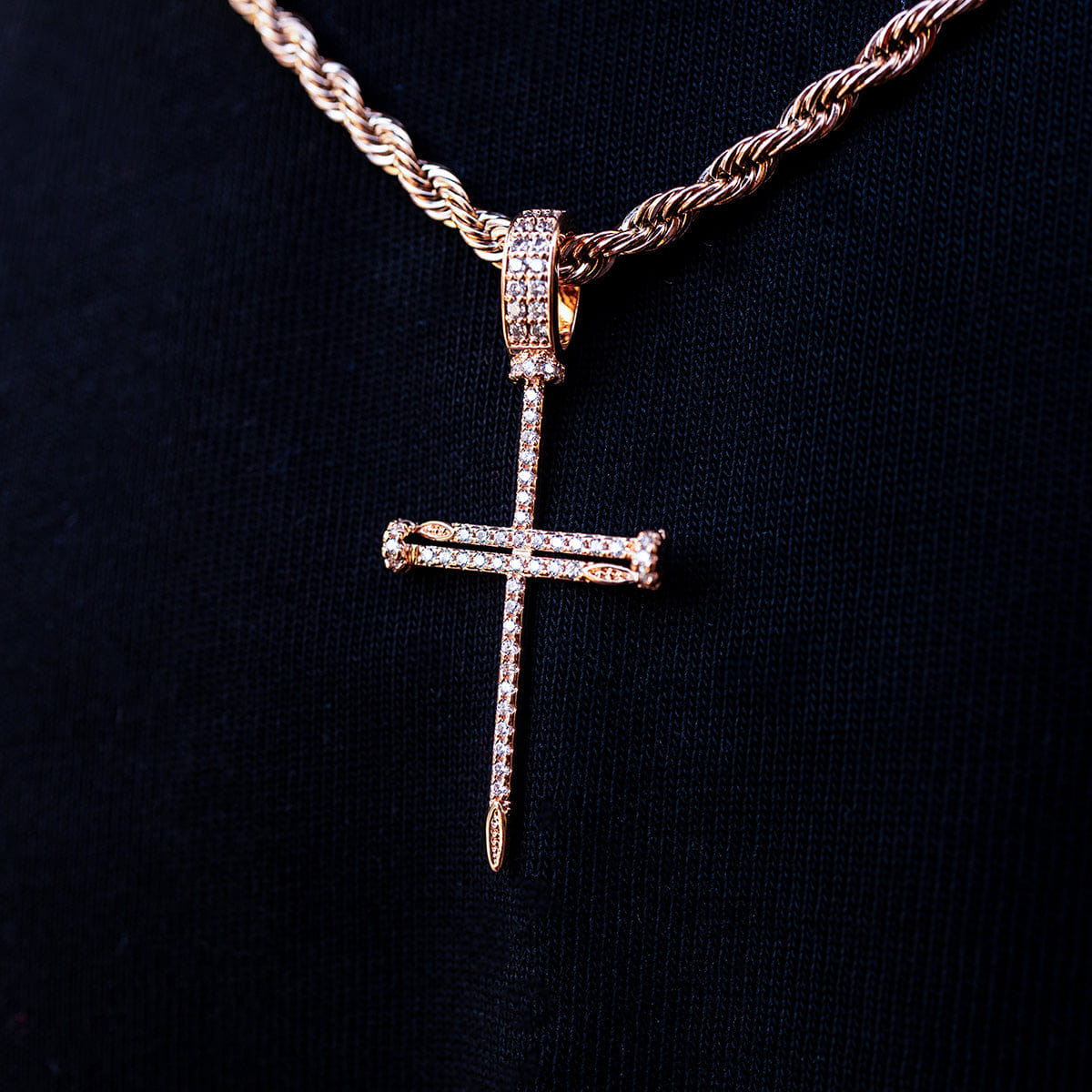 GLD PROMO Iced Nail Cross Pendant in Rose Gold